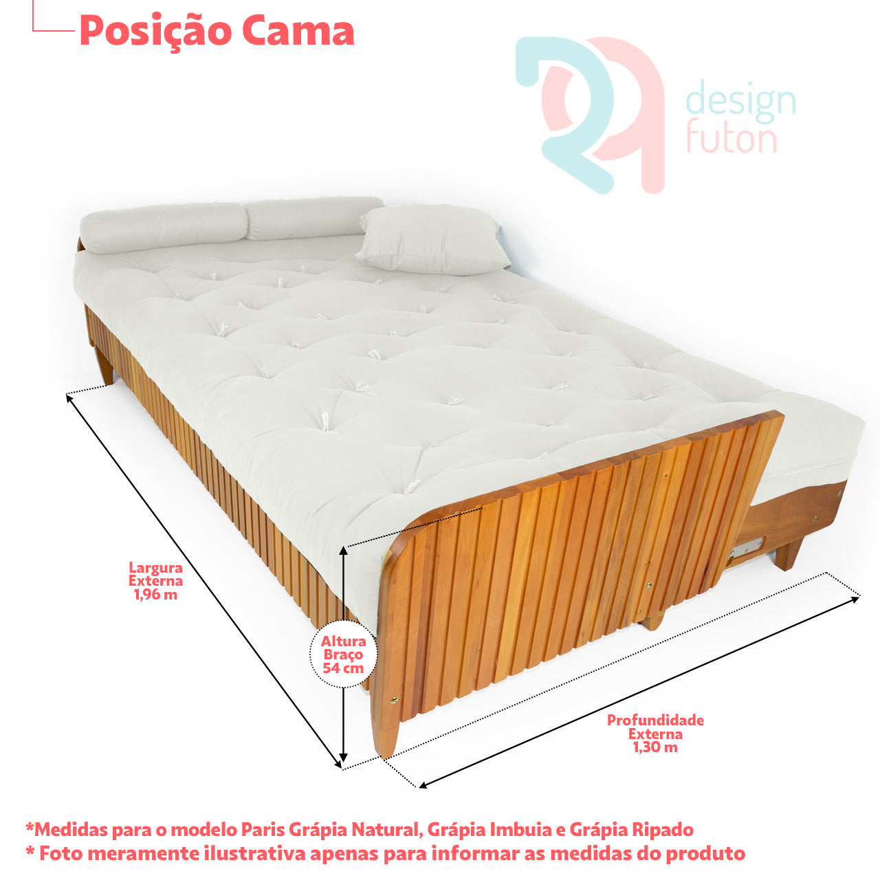 Sofá Cama Paris Sarja Madeira Nobre Imbuia - Bege Claro