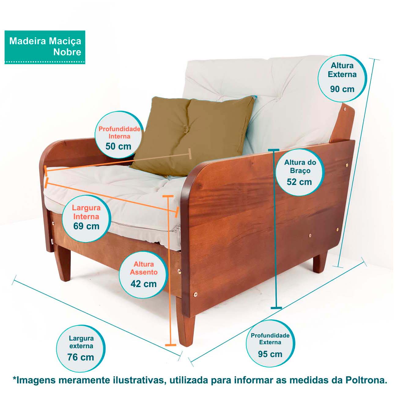 Poltrona Paris Madeira Nobre Imbuia - Acqua Impermeável - Branco Off