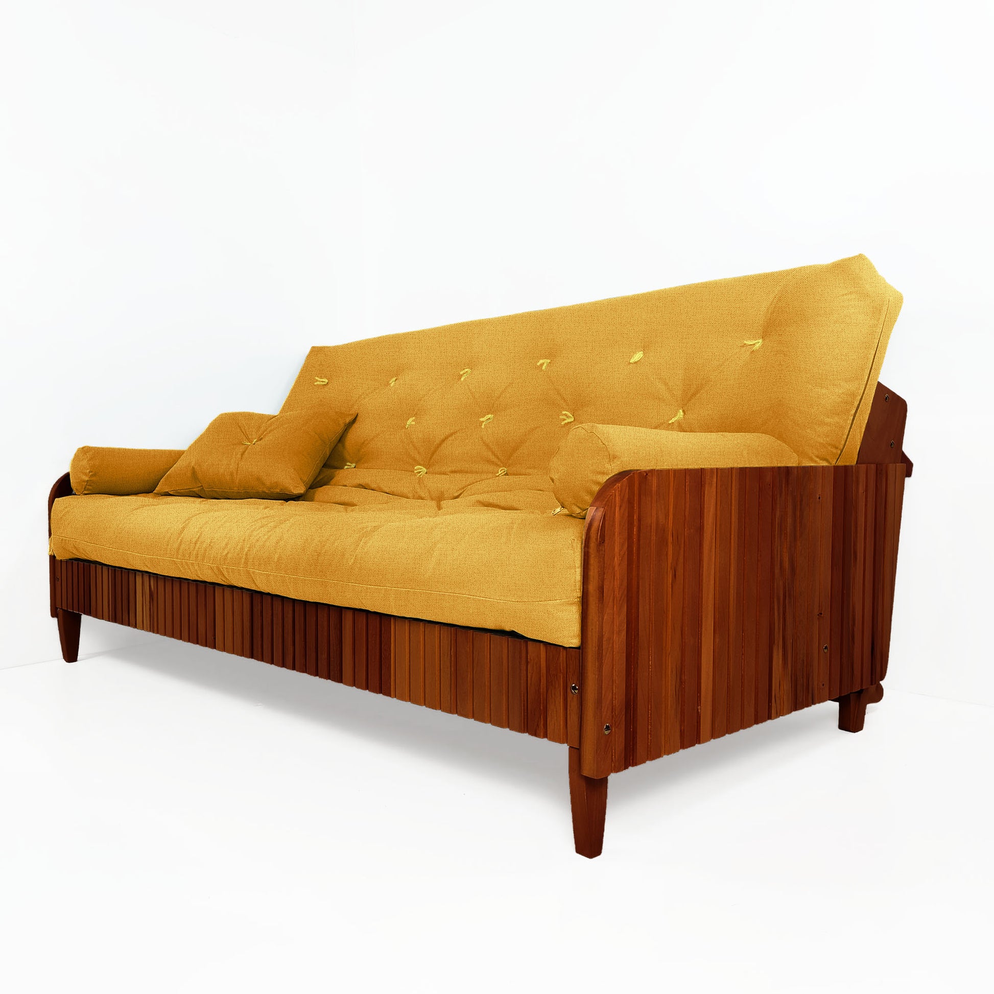 Sofá Cama Paris II Ripado Acquablock Madeira Maciça  Imbuia D33 - Amarelo