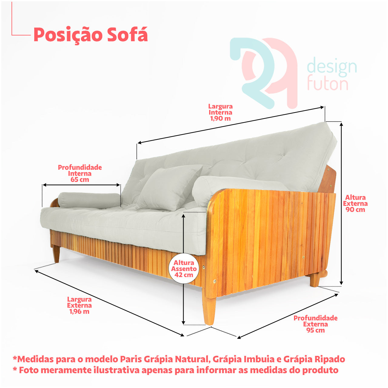 Sofá Cama Paris Sarja Madeira Nobre Imbuia - Bege Claro