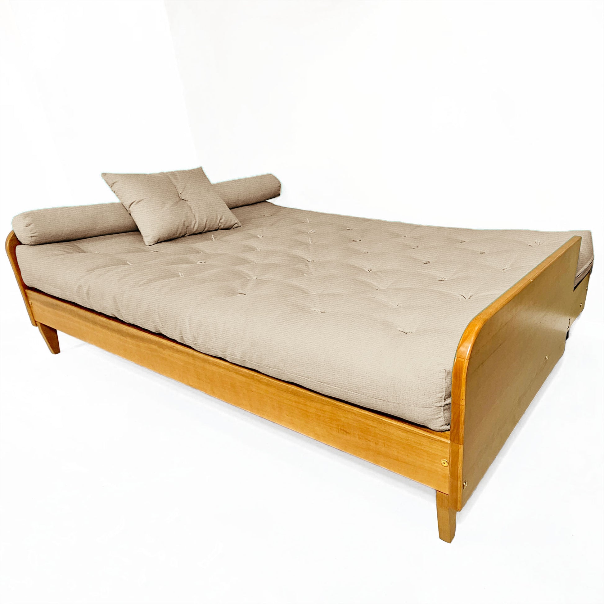 Sofá Cama Paris Sarja Madeira Nobre Natural - Bege Claro