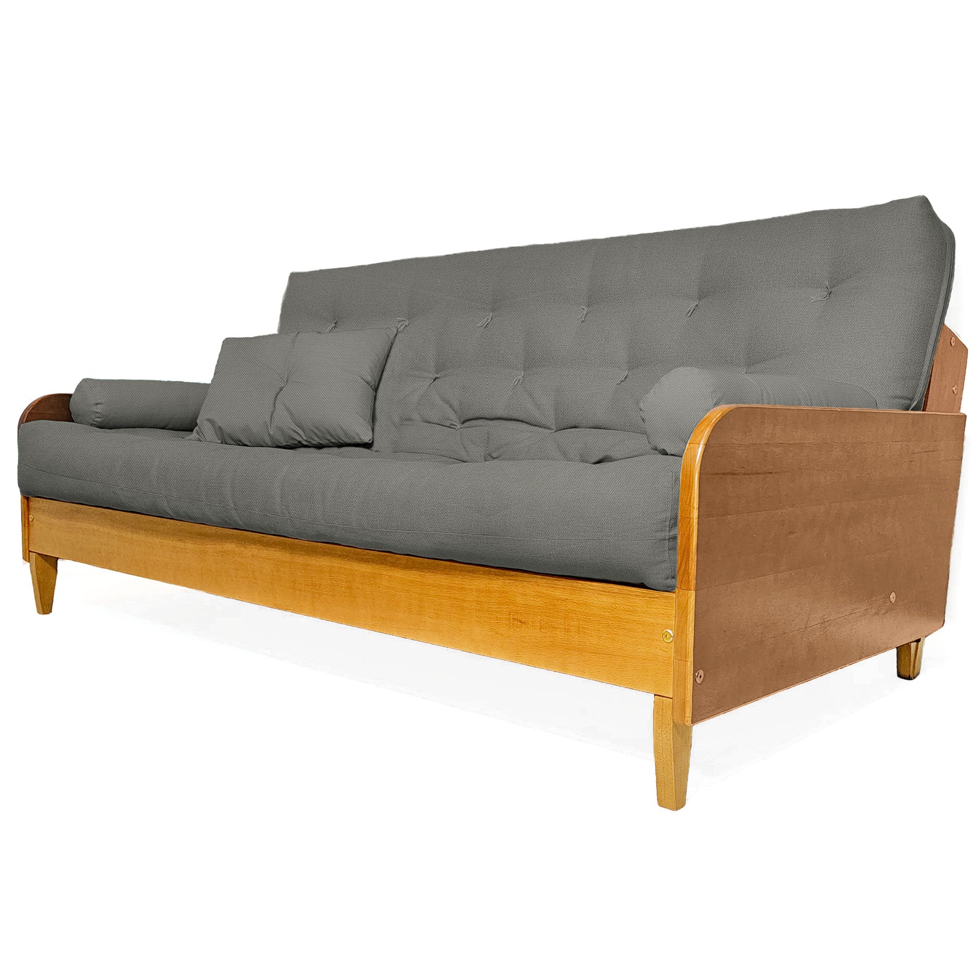 【hidekichi】MADEIRA SOFA PU Sofá de Madeira Nobre Mel Futon Paris Sarja Cinza – R9 Design Futon