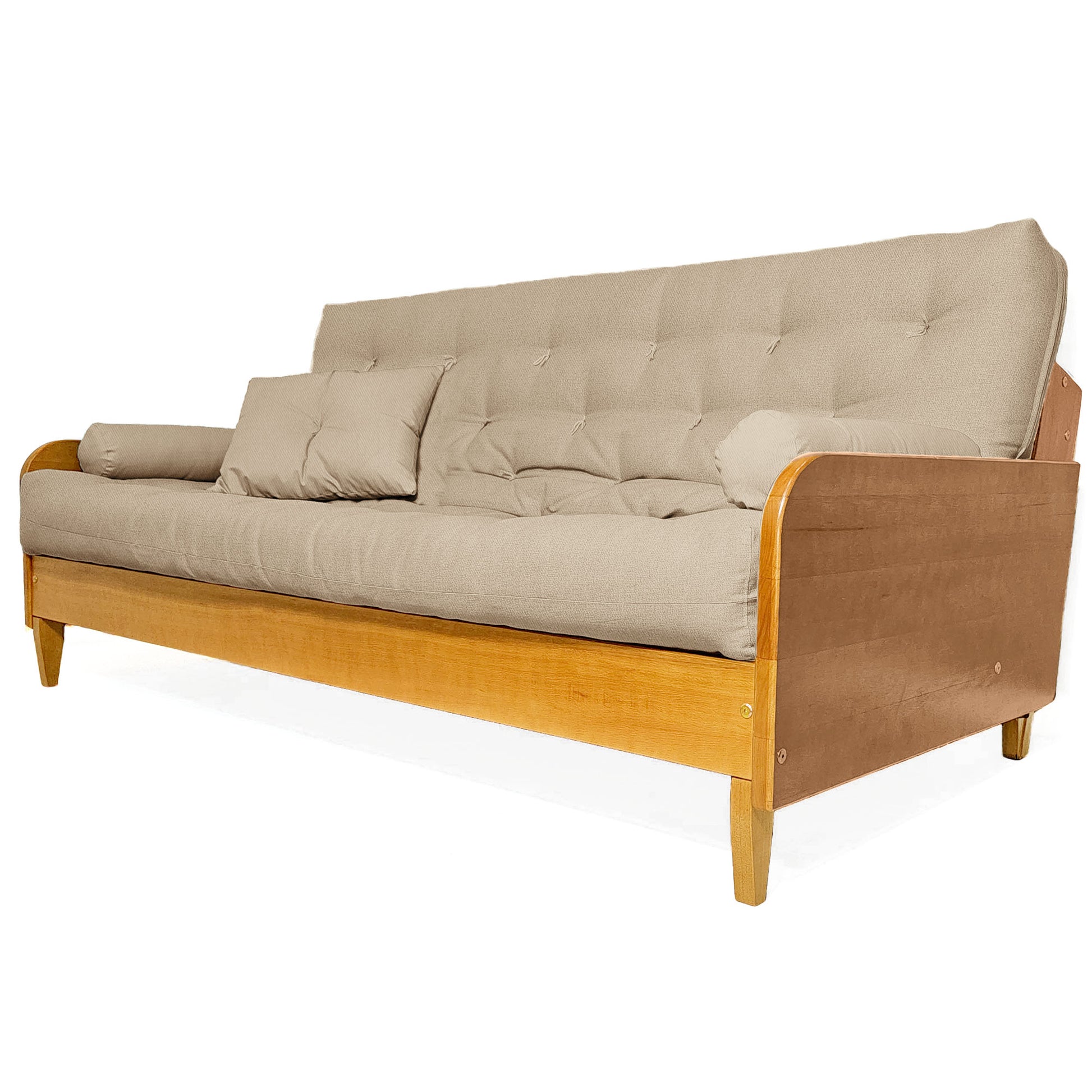 Sofá Cama Paris Sarja Madeira Nobre Natural - Bege Claro