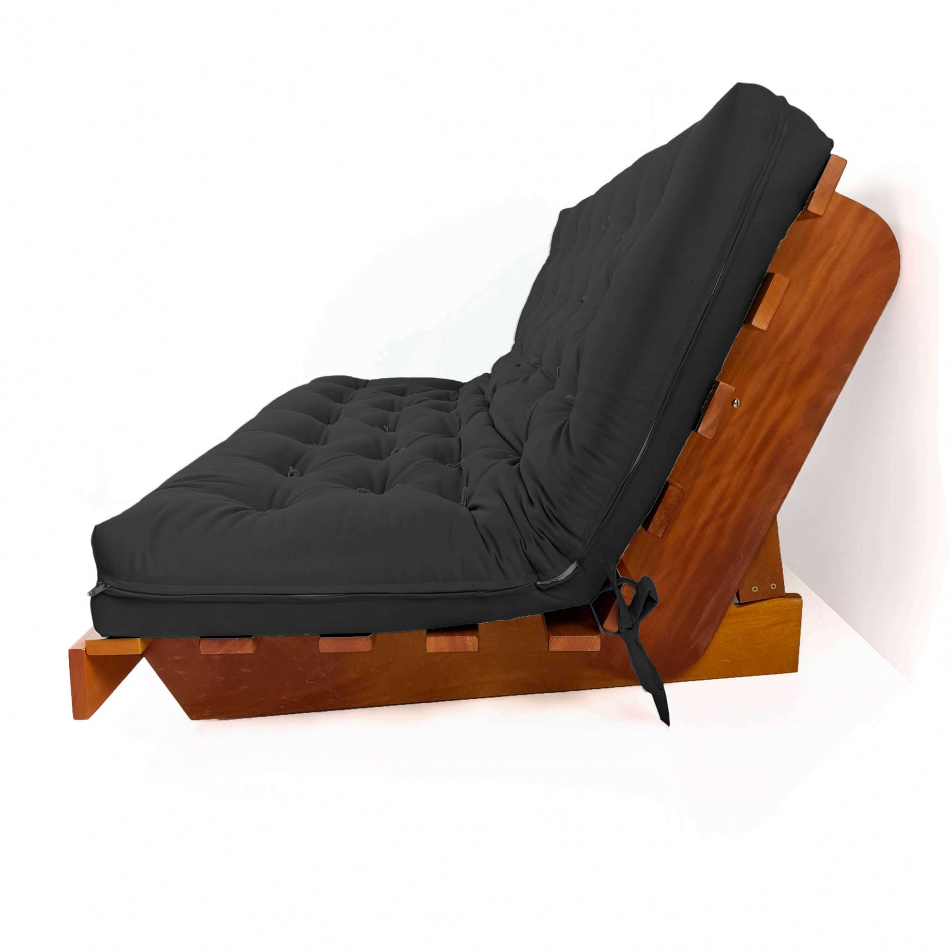 Sofá Cama Futon L Acquablock Preto em Madeira Nobre  Maciça