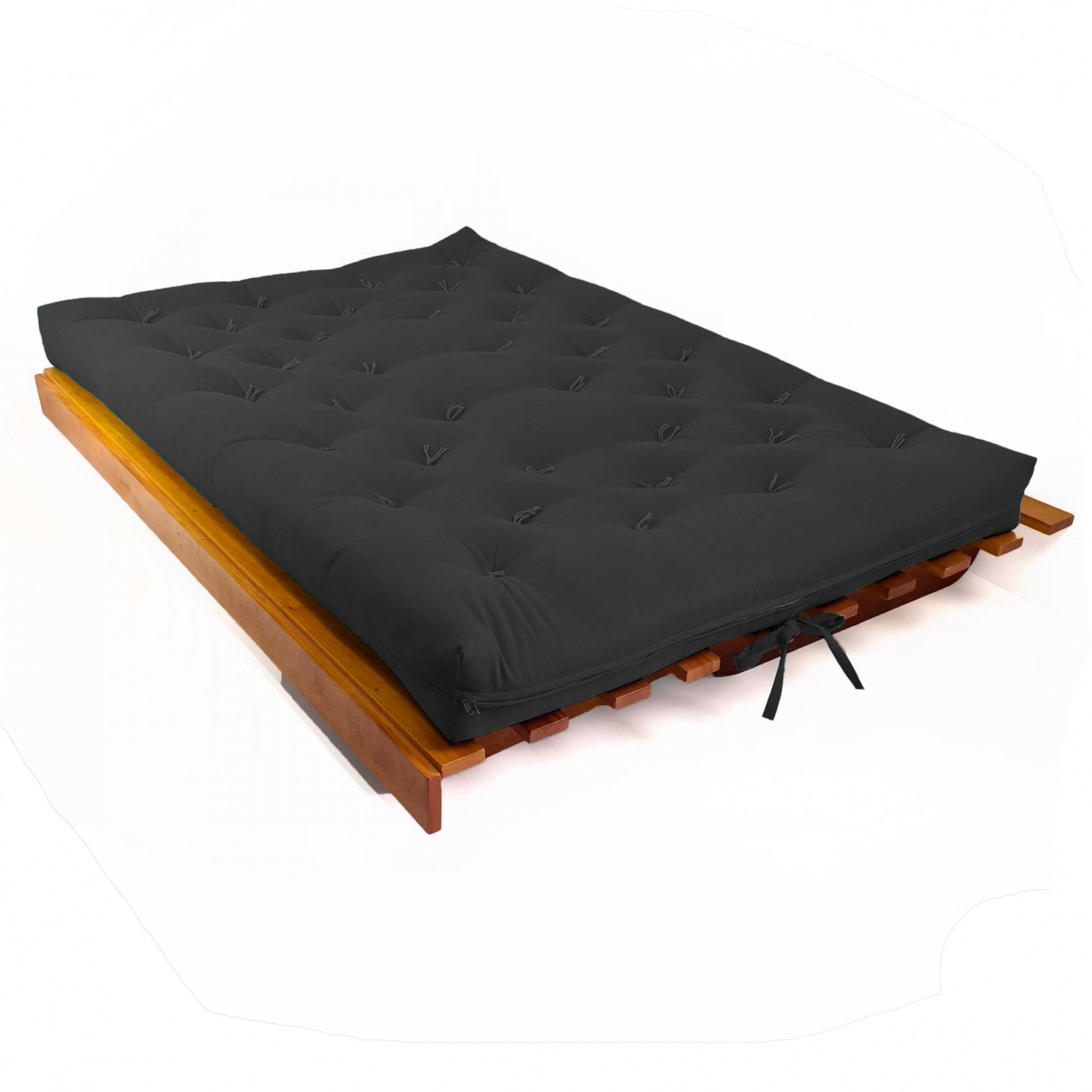 Sofá Cama Futon L Acquablock Preto em Madeira Nobre  Maciça