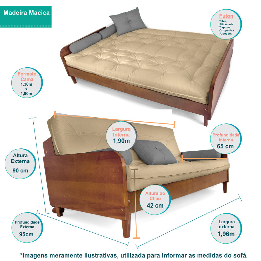 Sofá Cama Paris II Acquablock em Madeira Maciça Natural - Amarelo