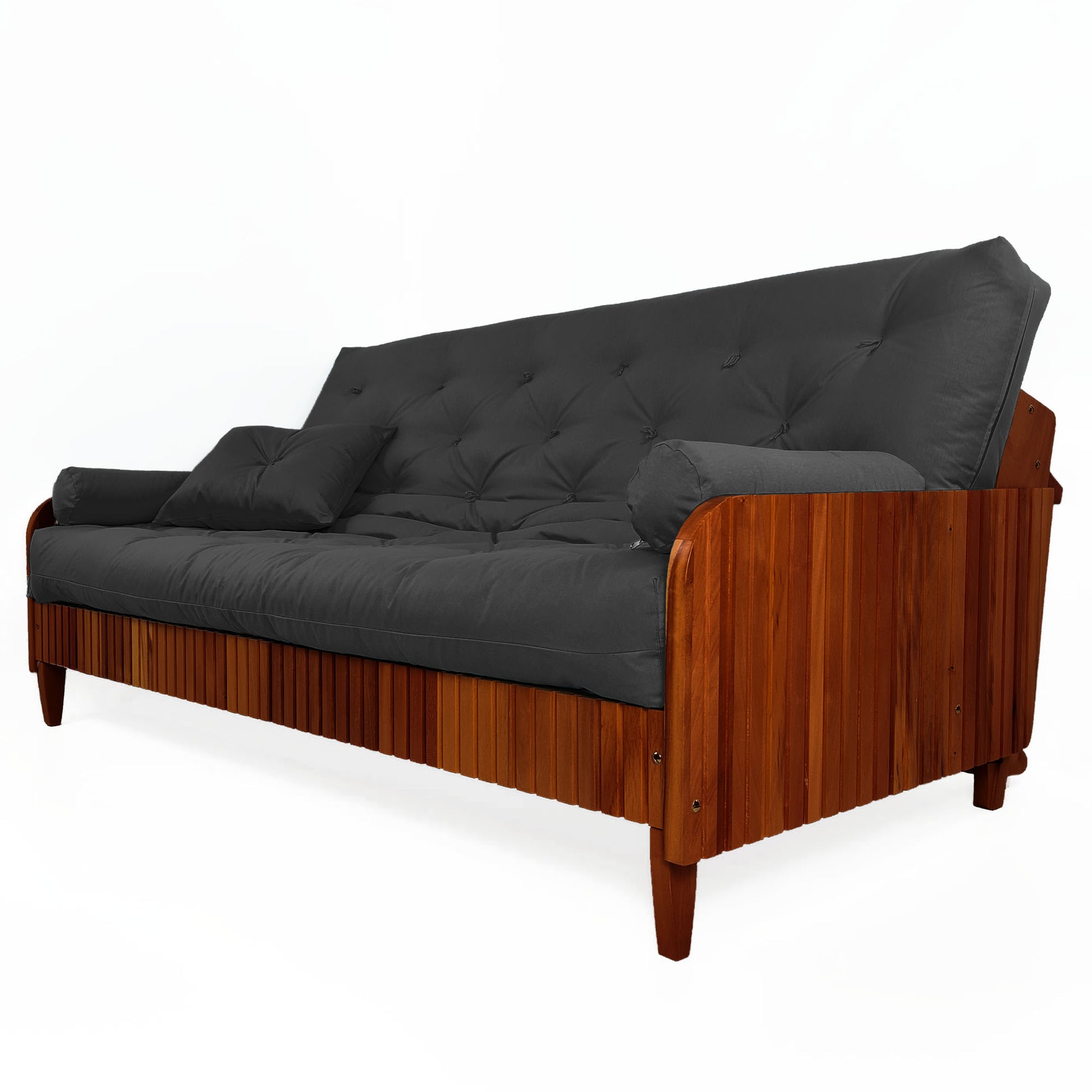 Sofá Cama Paris II Ripado Sarja em Madeira Maciça Imbuia - Preto