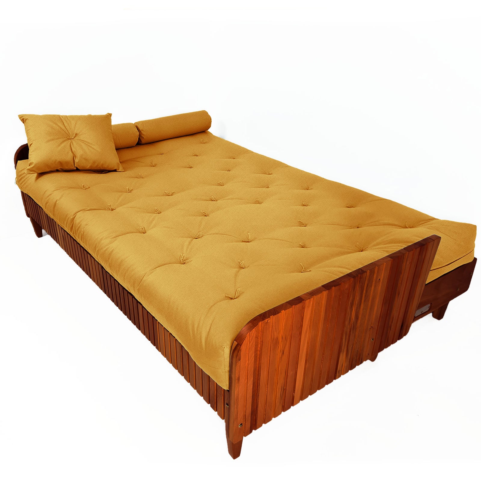 Sofá Cama Paris II Ripado Acquablock Madeira Maciça  Imbuia D33 - Amarelo