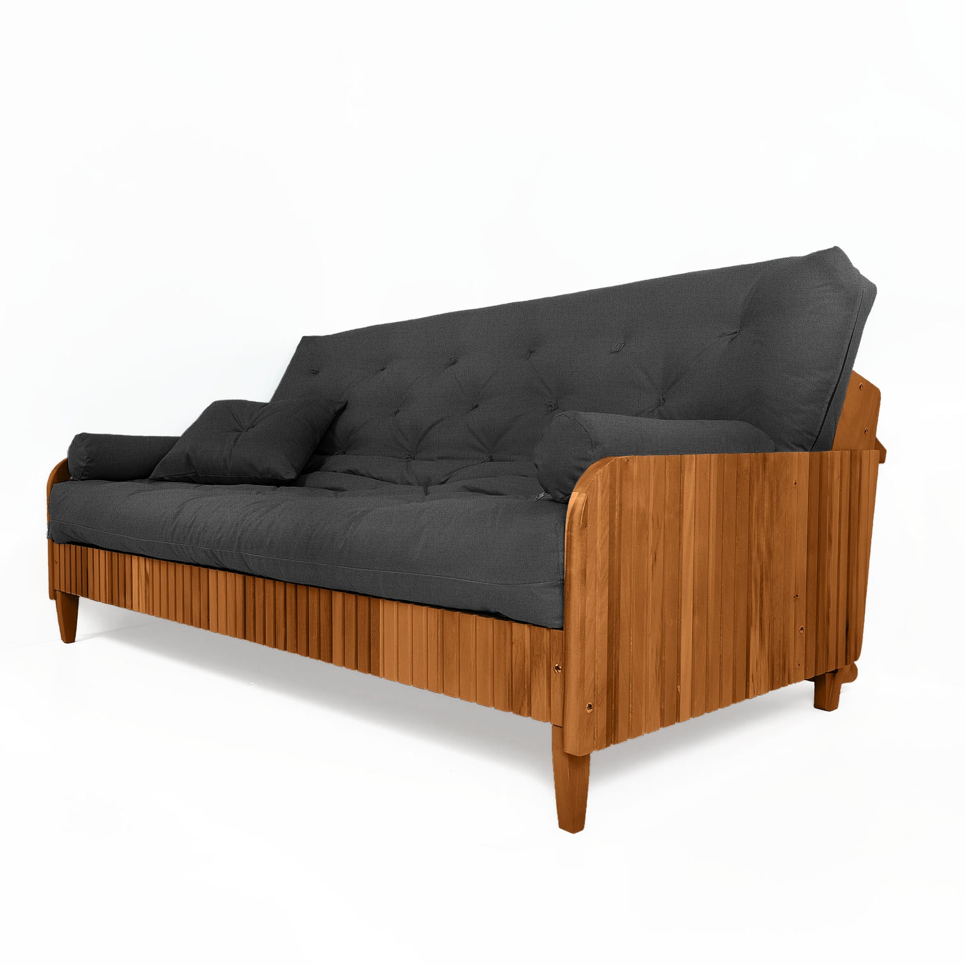 Sofá Cama Paris II Ripado Acquablock Madeira Maciça Natural - Preto