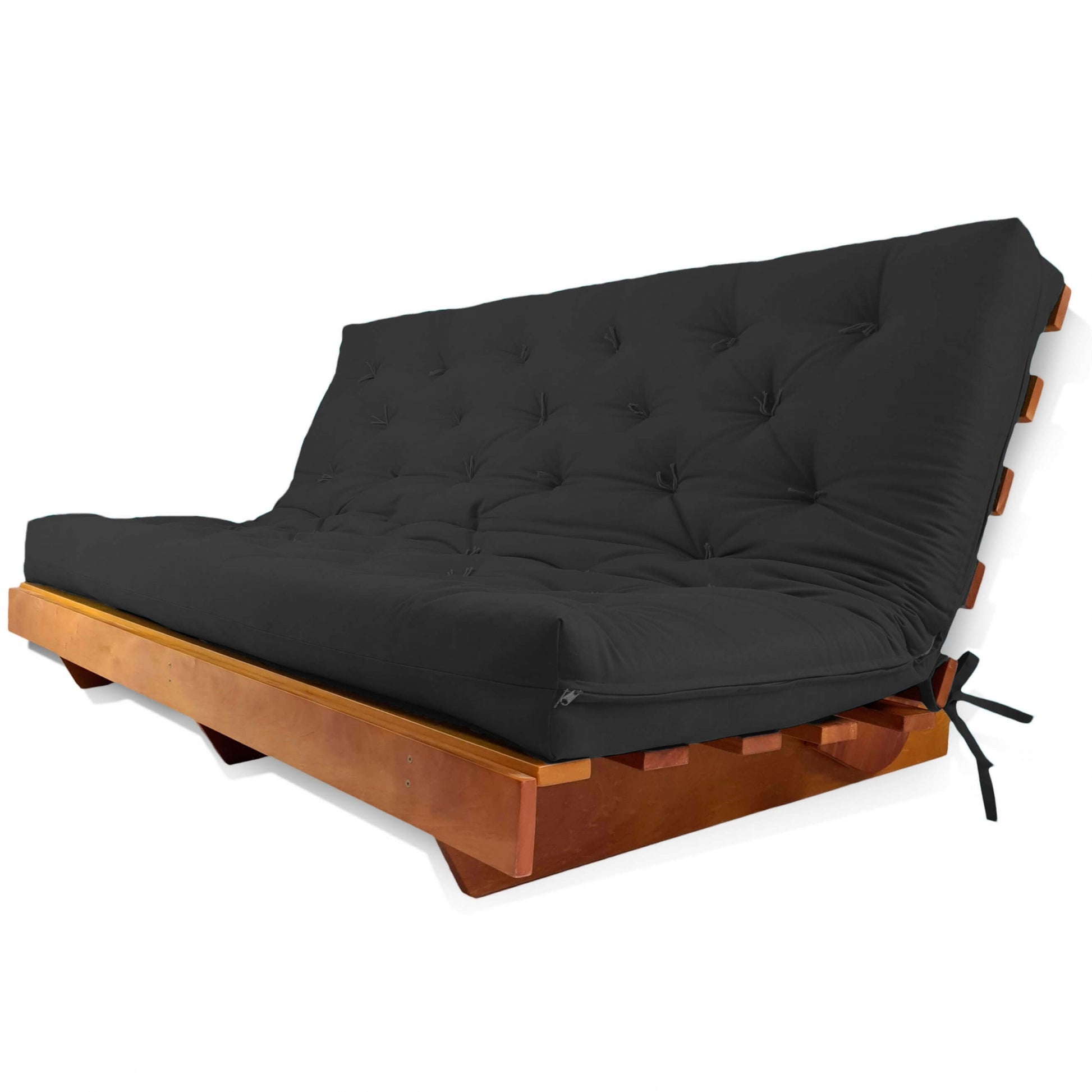 Sofá Cama Futon L Acquablock Preto em Madeira Nobre  Maciça