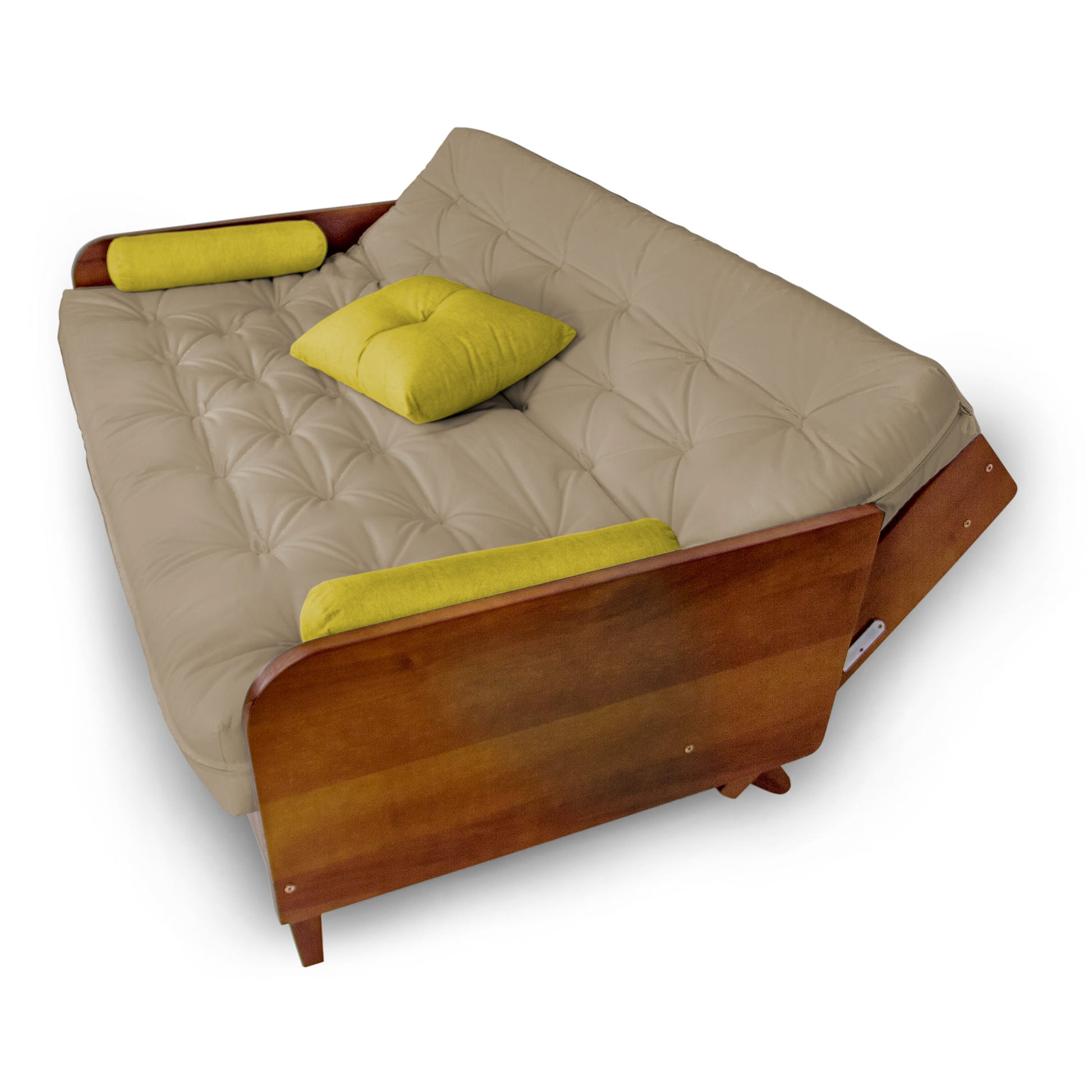 Sofá Cama Paris Sarja Madeira Nobre Imbuia - Bege Claro