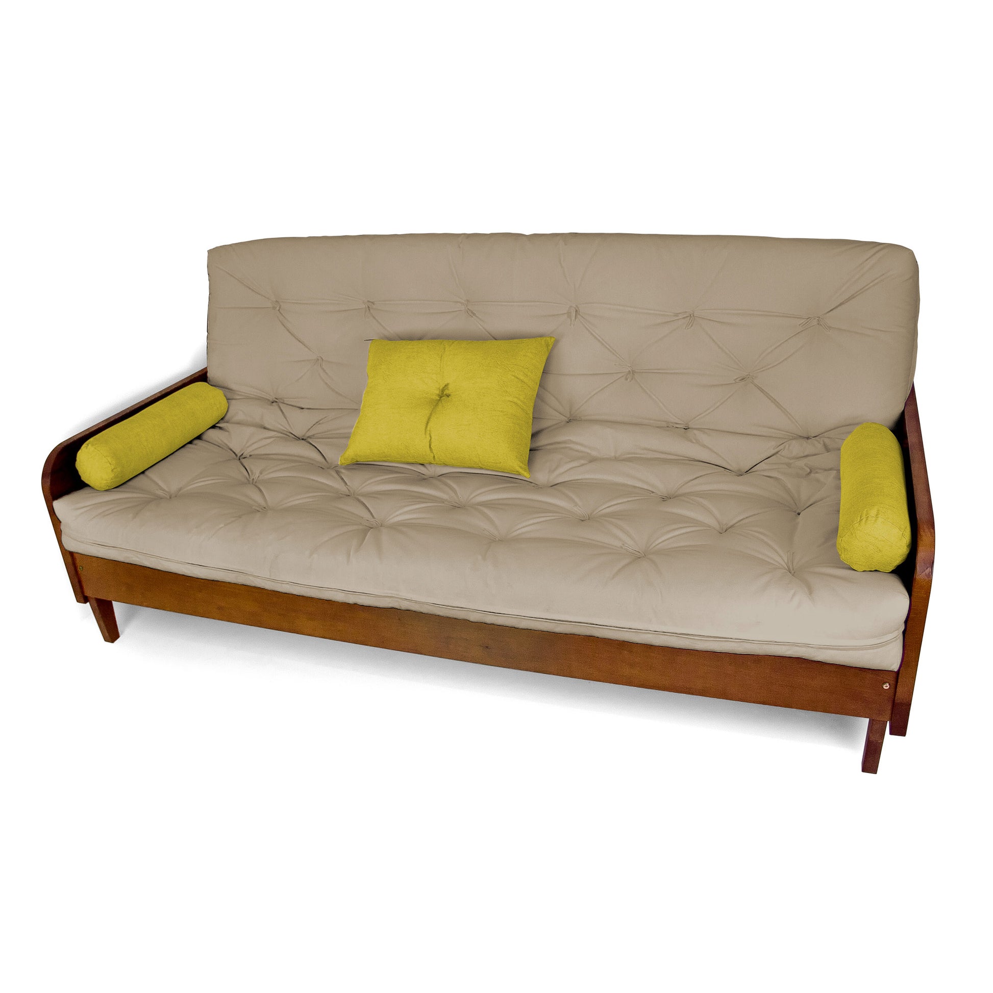 Sofá Cama Paris Sarja Madeira Nobre Imbuia - Bege Claro