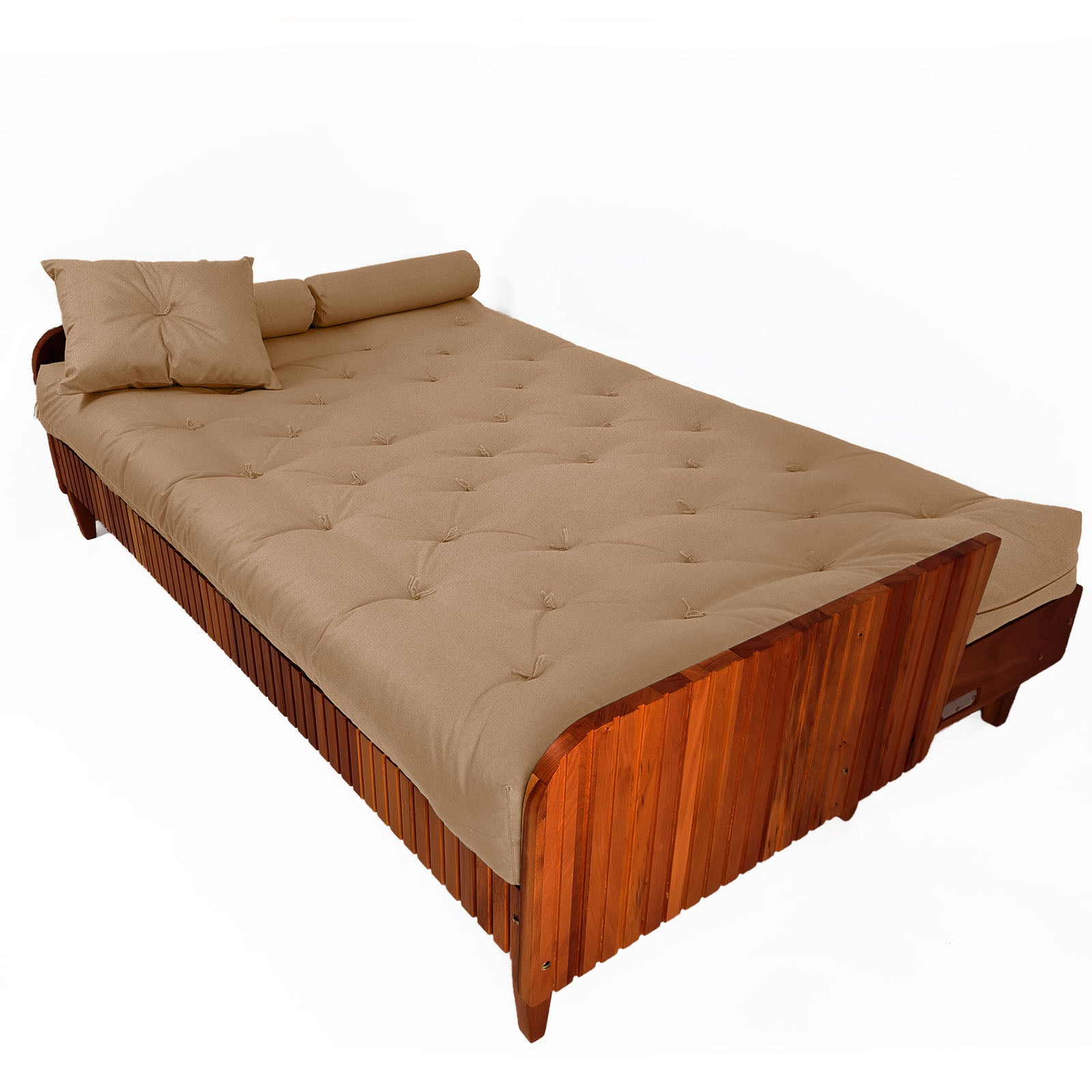 Sofá Cama Paris II Ripado Acquablock Madeira Maciça  Imbuia D33 - Fendi