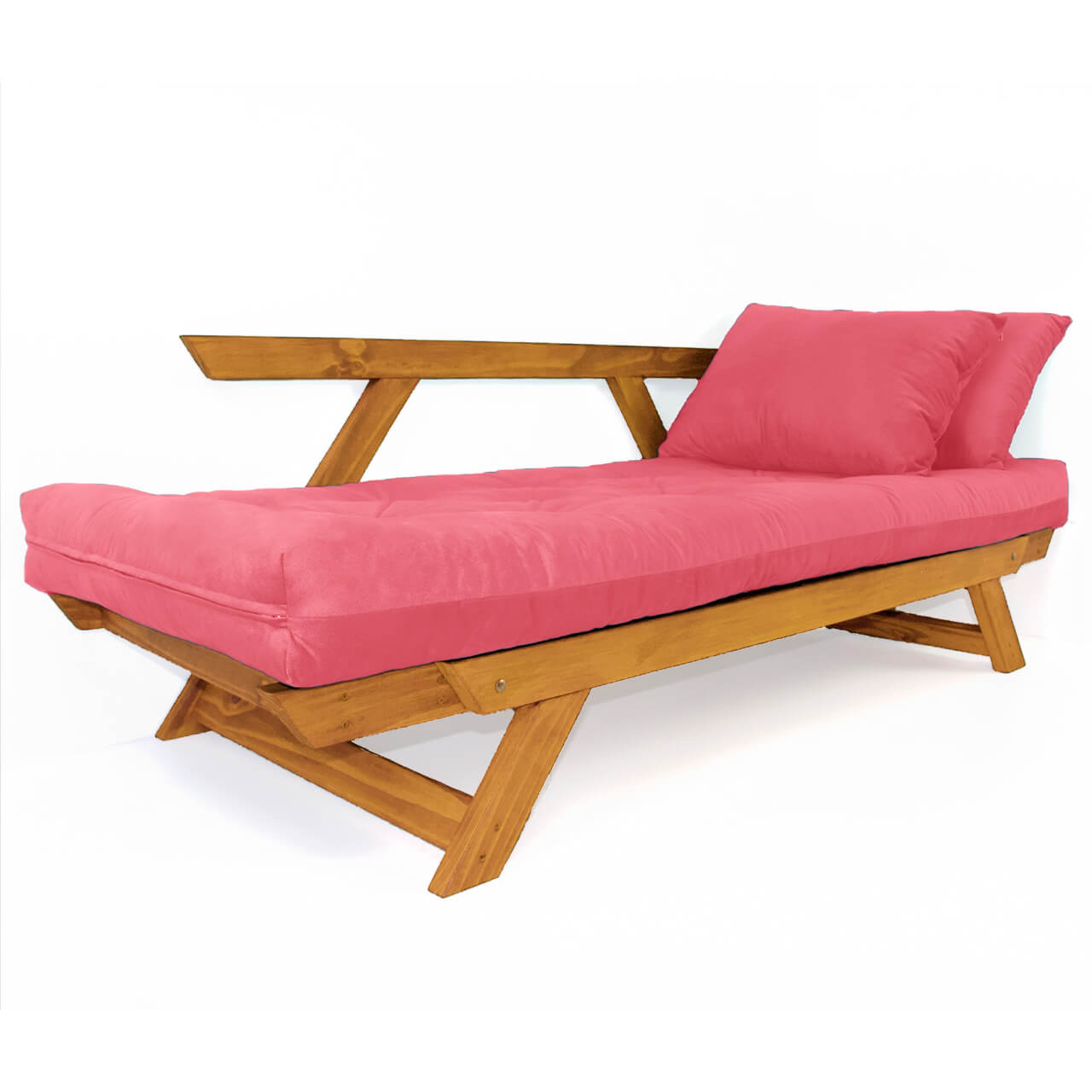 Sofá Japão Futon Sarja Madeira Cor Mel - Goiaba