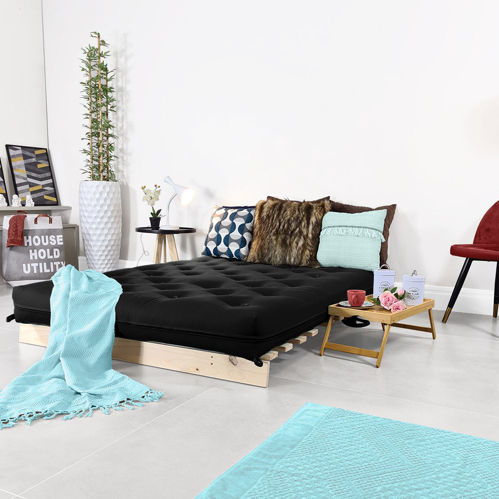 Sofa Cama Futon Casal Tokio Madeira Maciça Sarja Preto