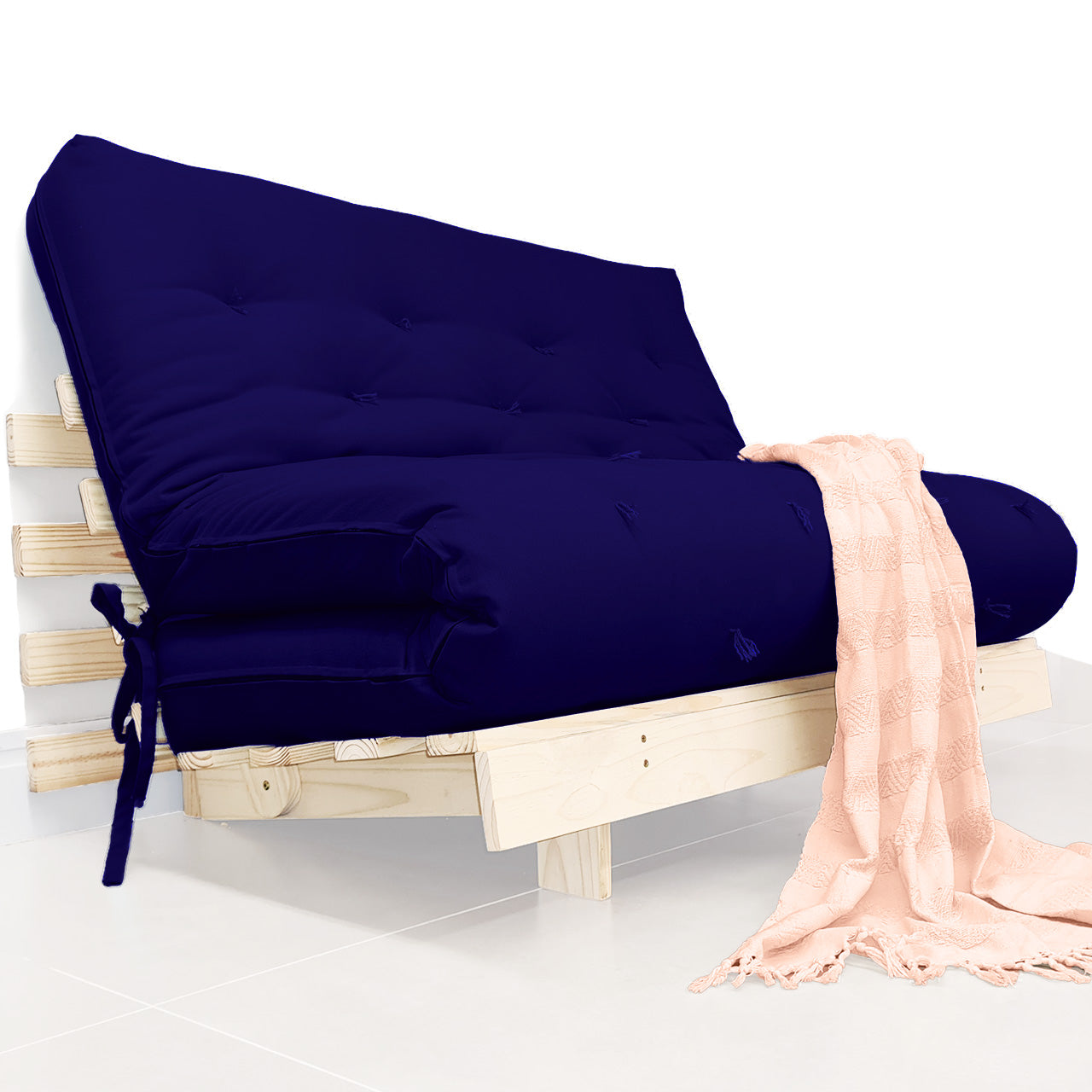 Sofa Cama Futon Casal Tokio Madeira Maciça Acquablock Azul Royal