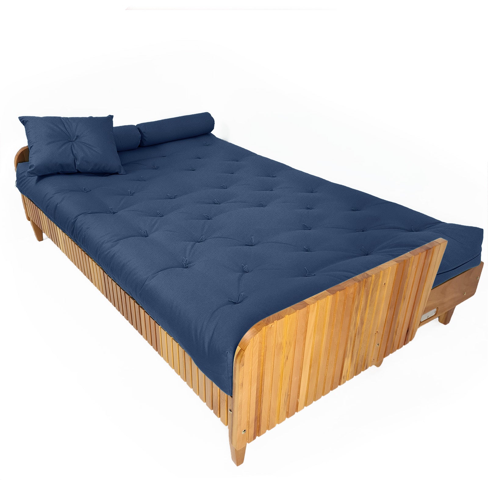 Sofá Cama Paris Ripado Acquablock Madeira Nobre - Azul Royal