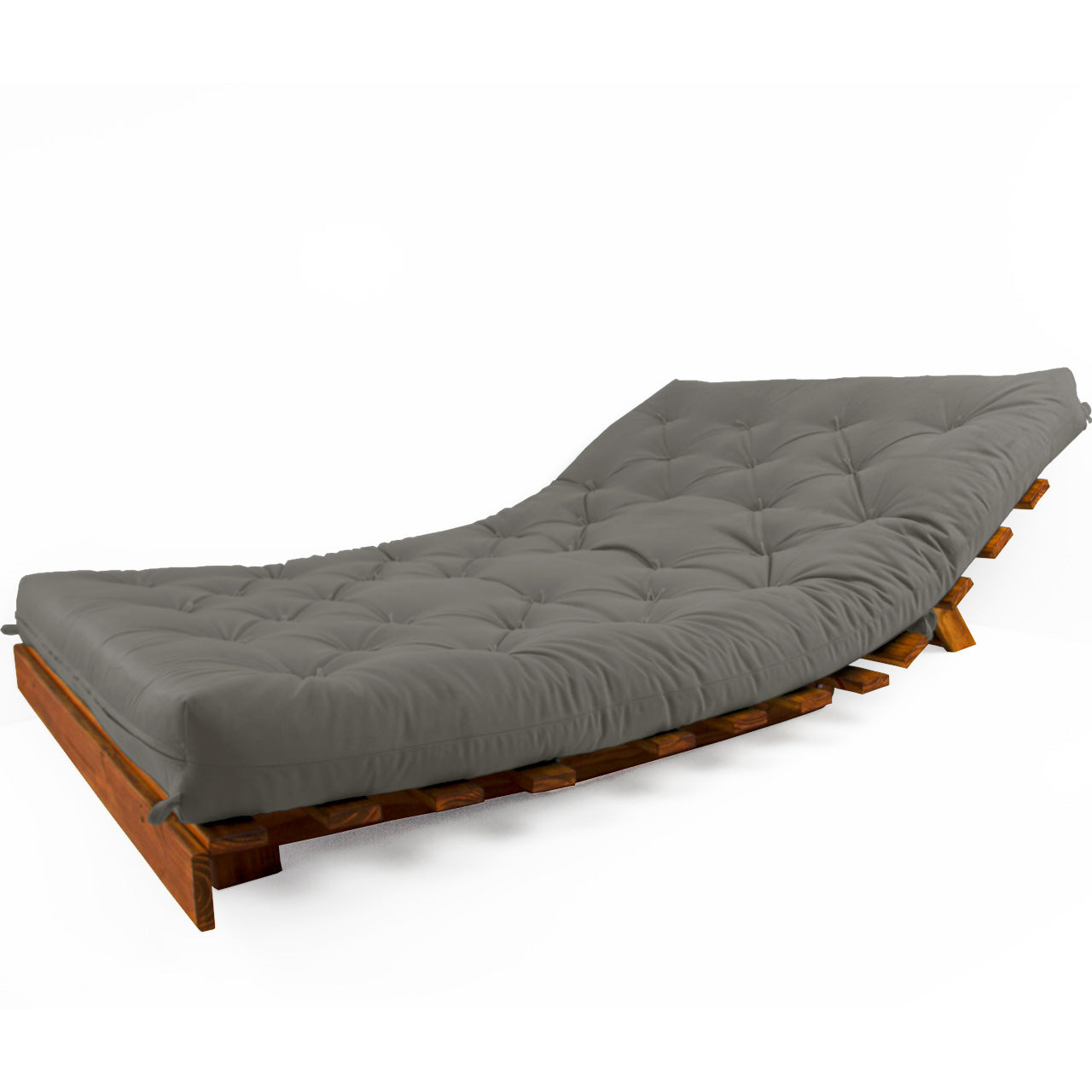 Sofá Cama Casal Futon Tokio Madeira Cor Imbuia Sarja Cinza