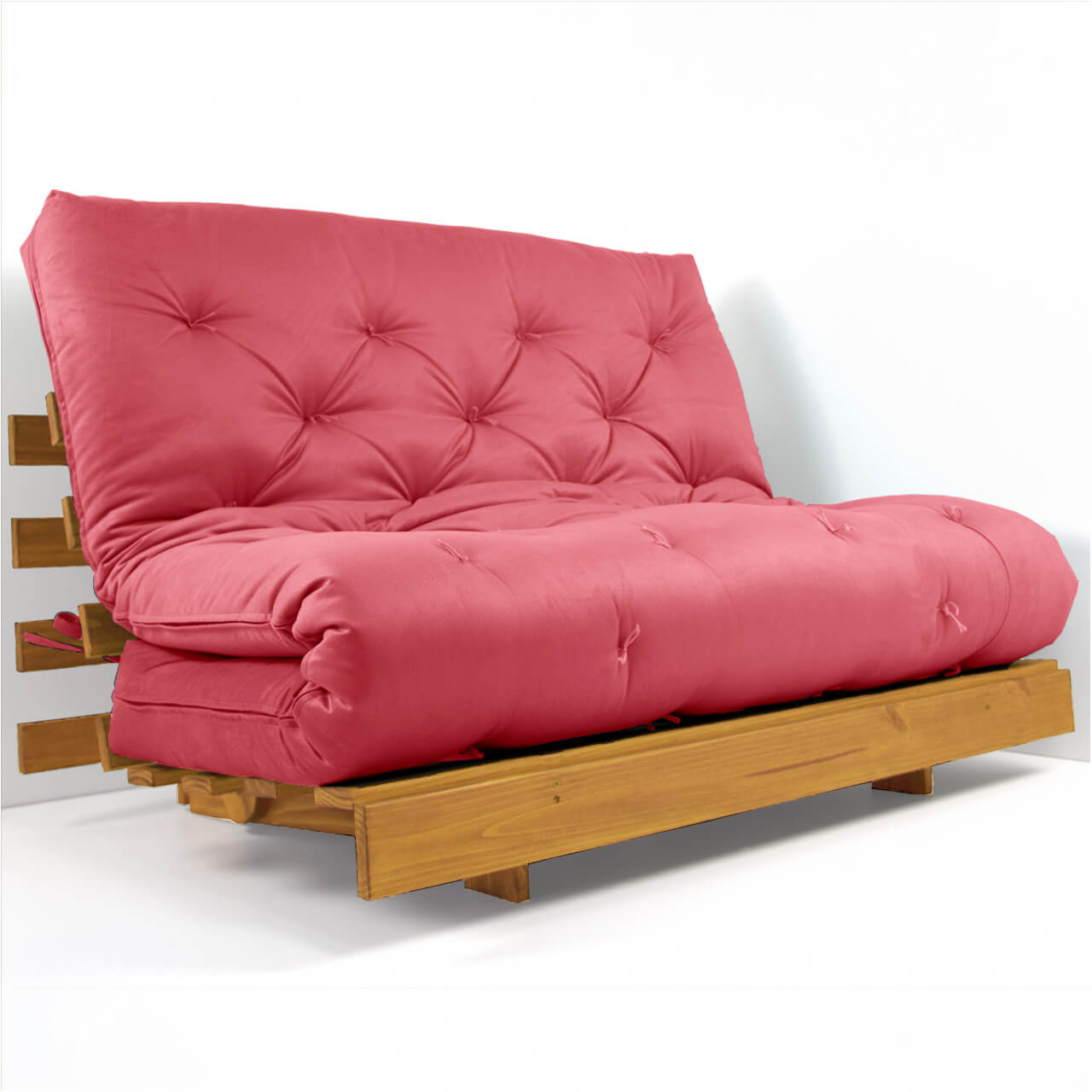 Sofá Cama Casal Futon Tokio D33 Madeira Maciça Cor Mel - Goiaba
