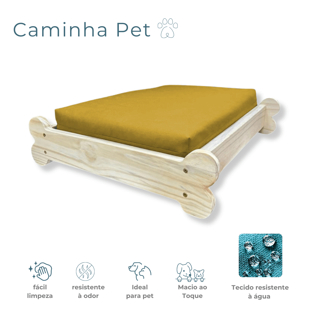 Cama Caminha Pet Impermeável Madeira Maciça - Amarelo