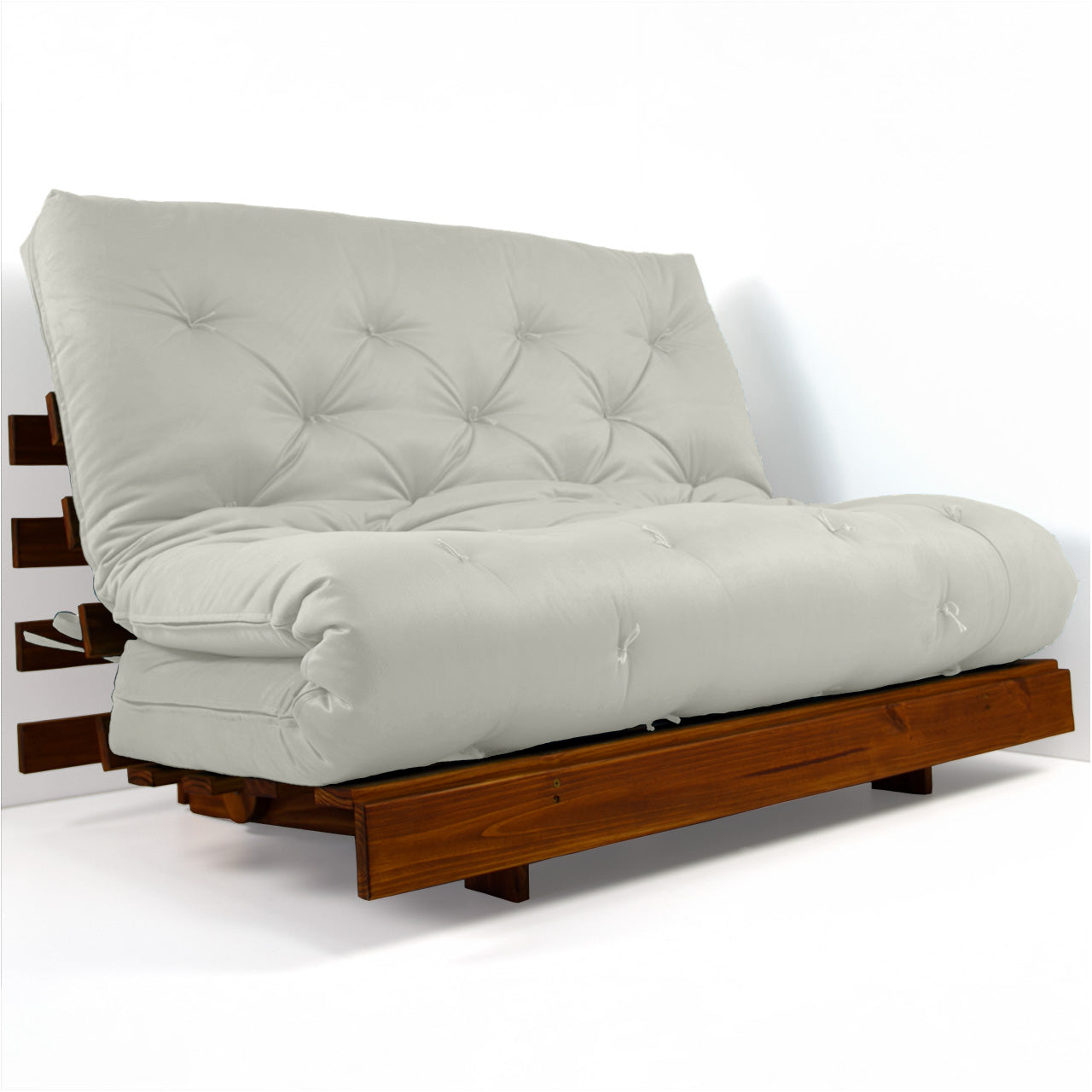 Sofá Cama Casal Futon Tokio D33 Madeira Cor Imbuia Acquablock - Branco Off