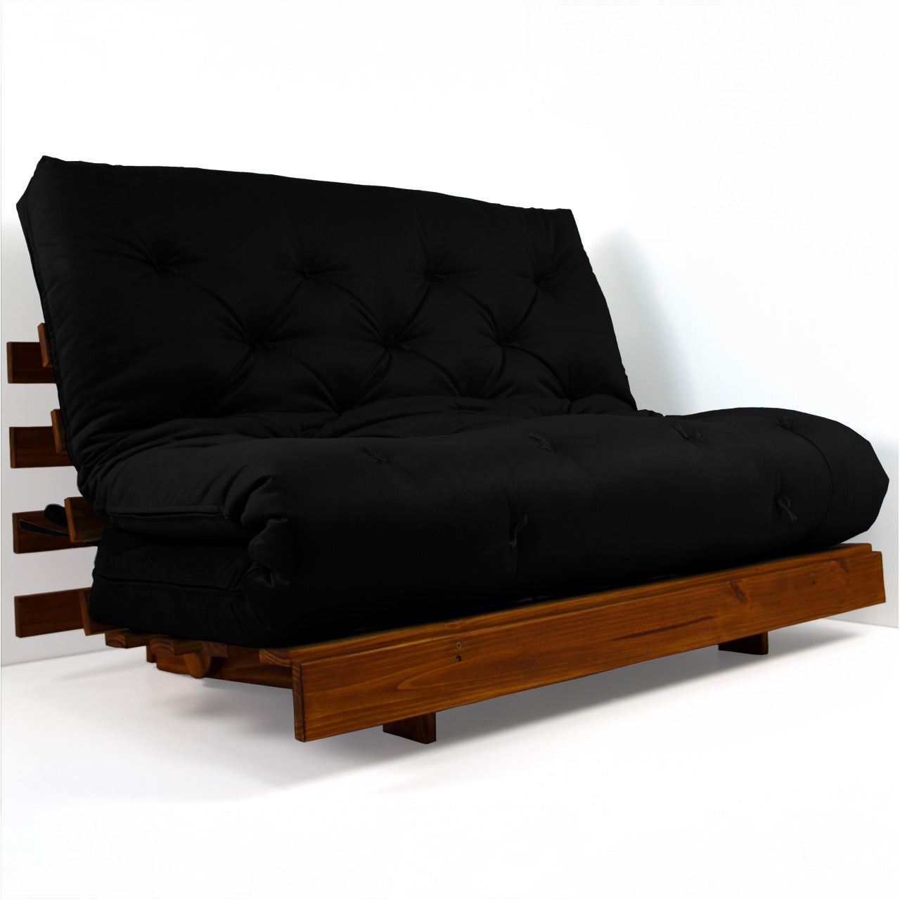 Sofá Cama Casal Futon Tokio D33 Madeira Maciça Cor Imbuia - Preto