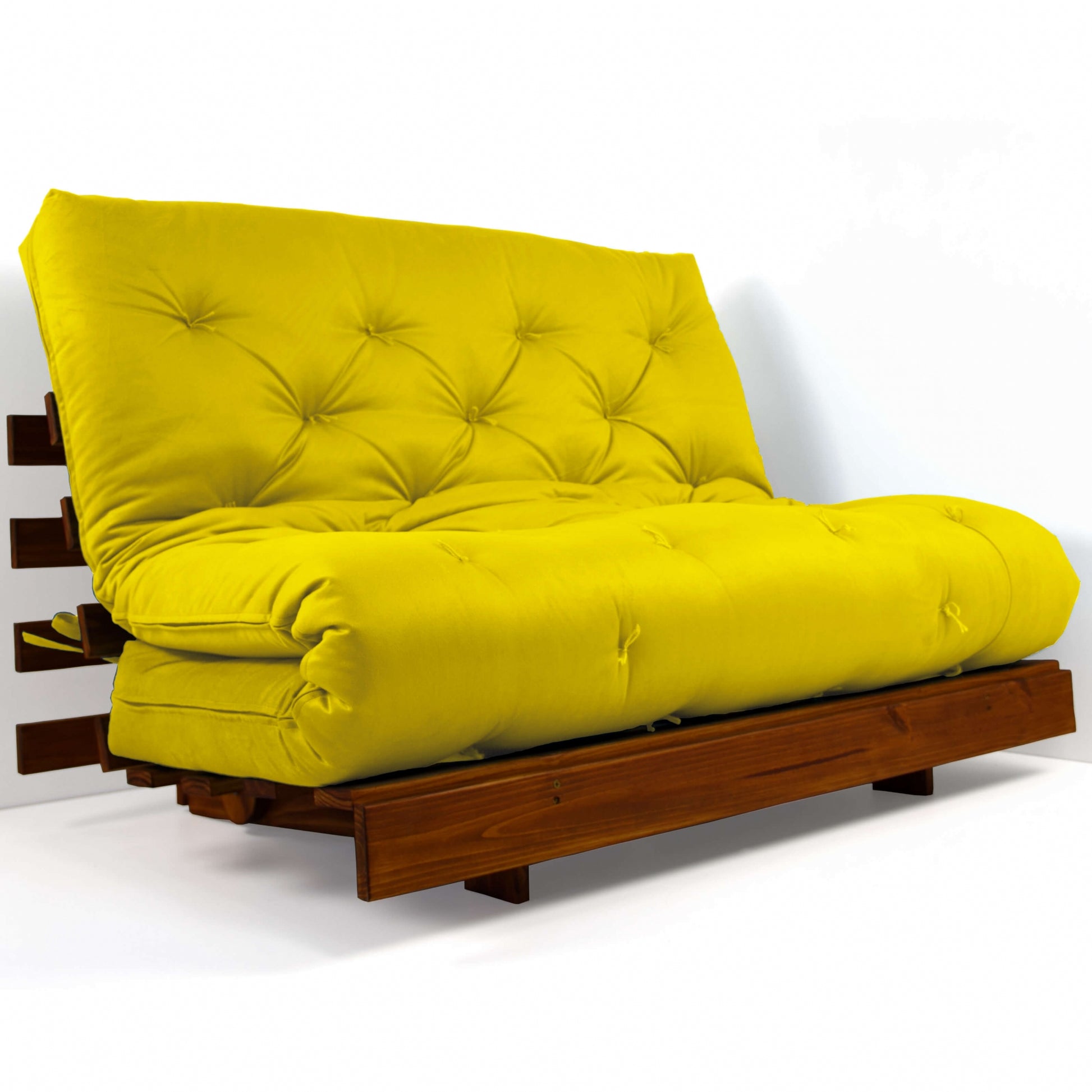 Sofá Cama Casal Futon Tokio Madeira Cor Imbuia Acquablock Amarelo
