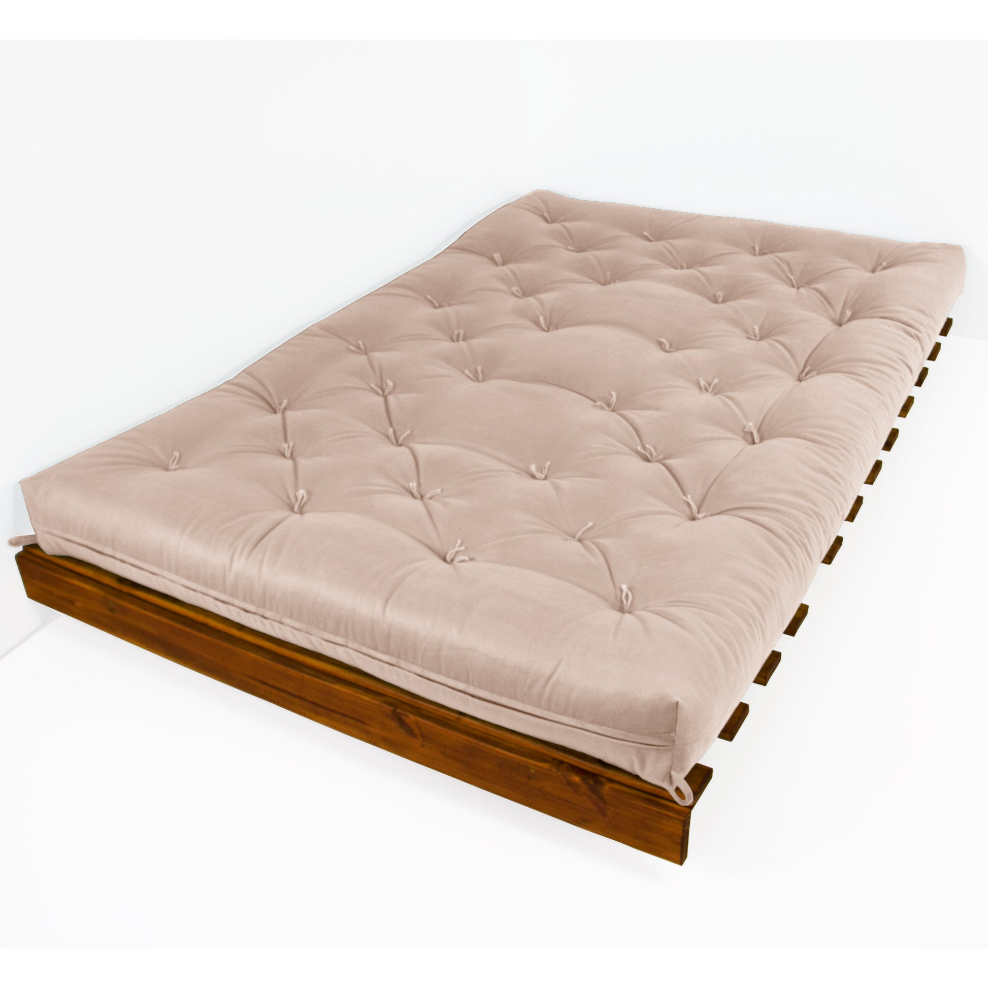 Sofá Cama Casal Futon Tokio Madeira Cor Imbuia Acquablock Bege
