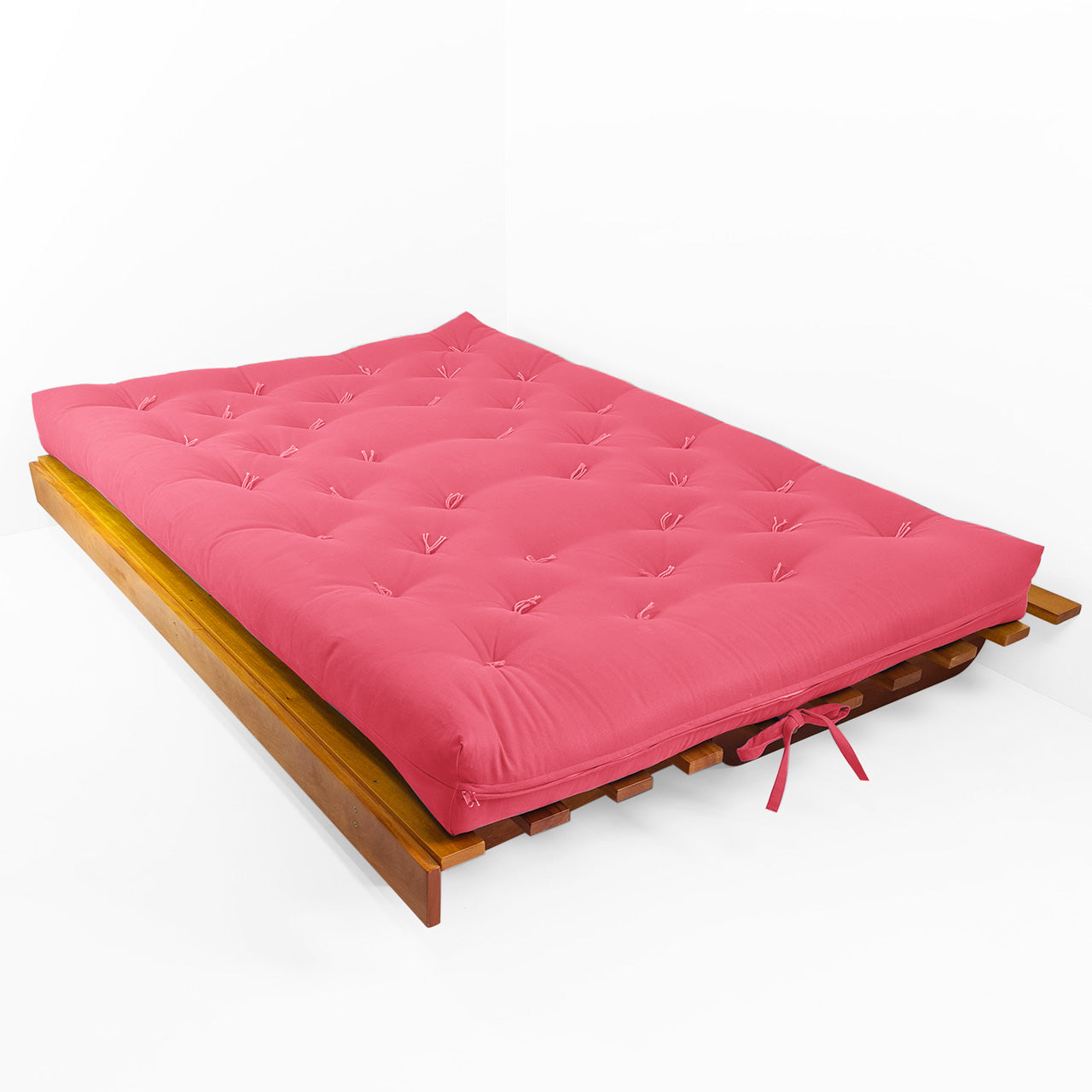 Sofá Cama Futon L Sarja Goiaba em Madeira Nobre Maciça