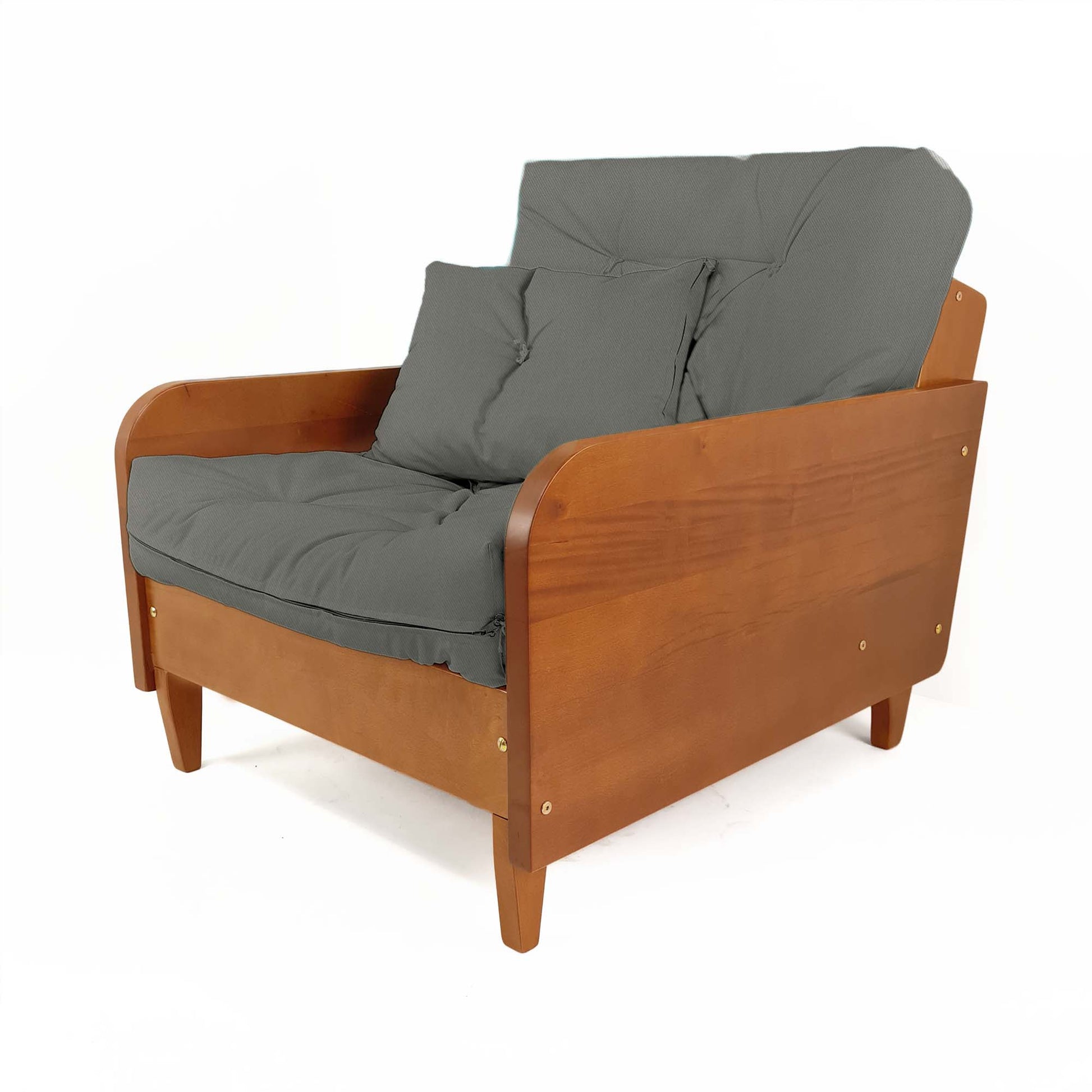 Poltrona Paris II Madeira Maciça Natural - Sarja 100% Algodão - Cinza
