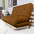 Sofa Cama Casal Futon Oriental  Madeira Maciça Sarja Caramelo