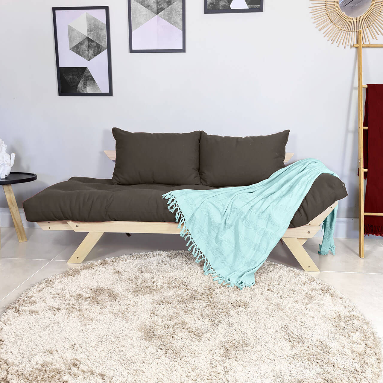 Sofá Japão Futon Acquablock Madeira Sem Pintura - Chumbo