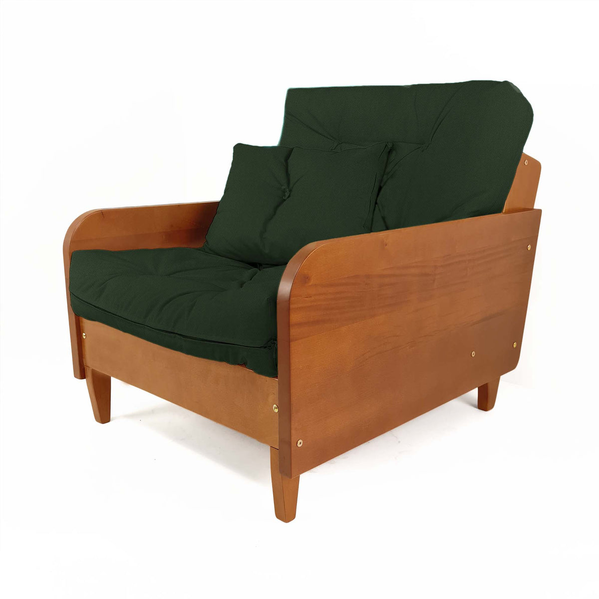 Poltrona Paris II Madeira Maciça Natural - Sarja 100% Algodão - Cor Verde Militar