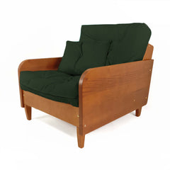 Poltrona Paris II Madeira Maciça Natural - Sarja 100% Algodão - Verde Militar