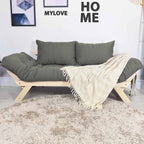 Sofá Cama Reclinável Futon Japão - Madeira Sem Pintura Tecido Sarja Cor Cinza