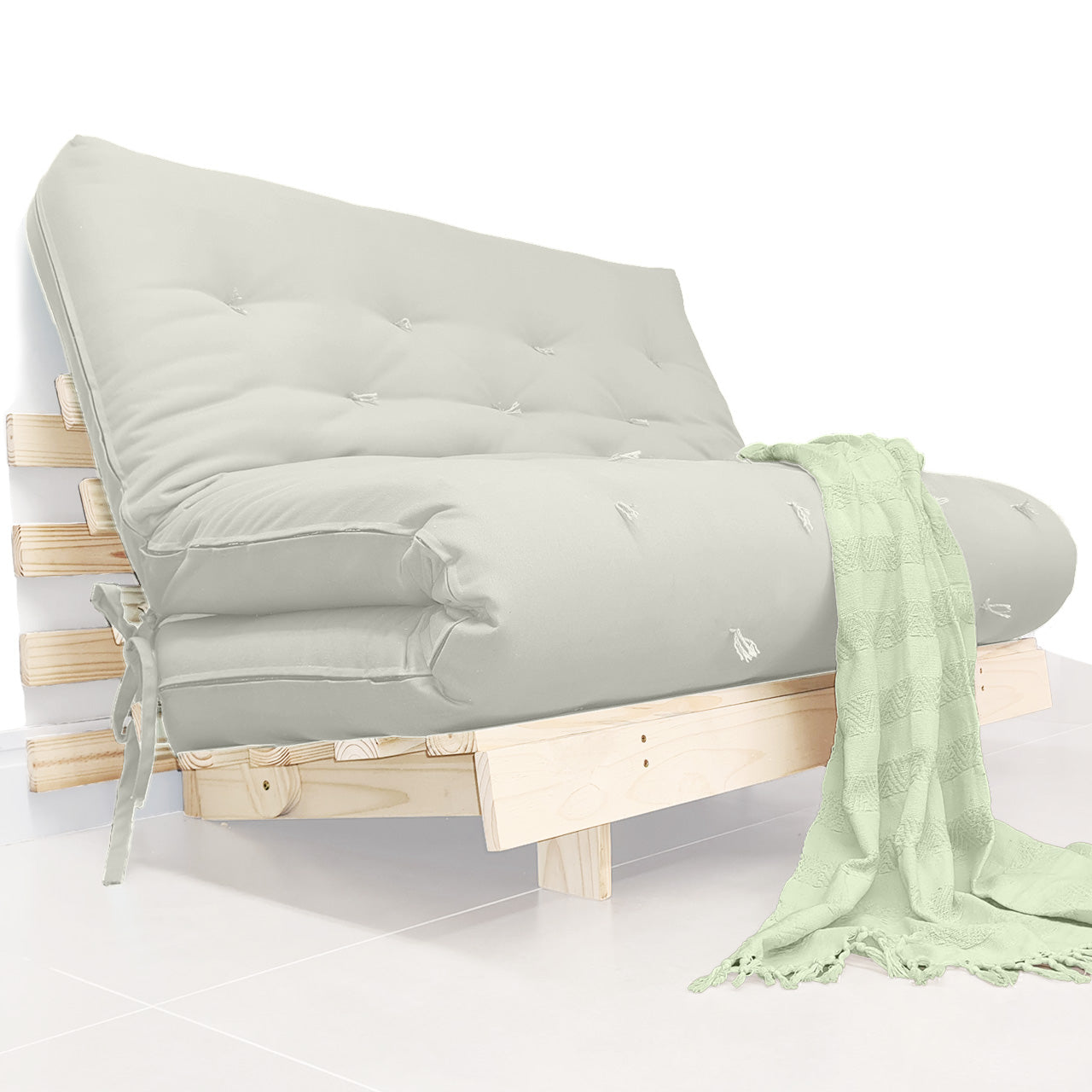 Sofá Cama Casal Futon Tokio Madeira Maciça Acquablock Branco Off