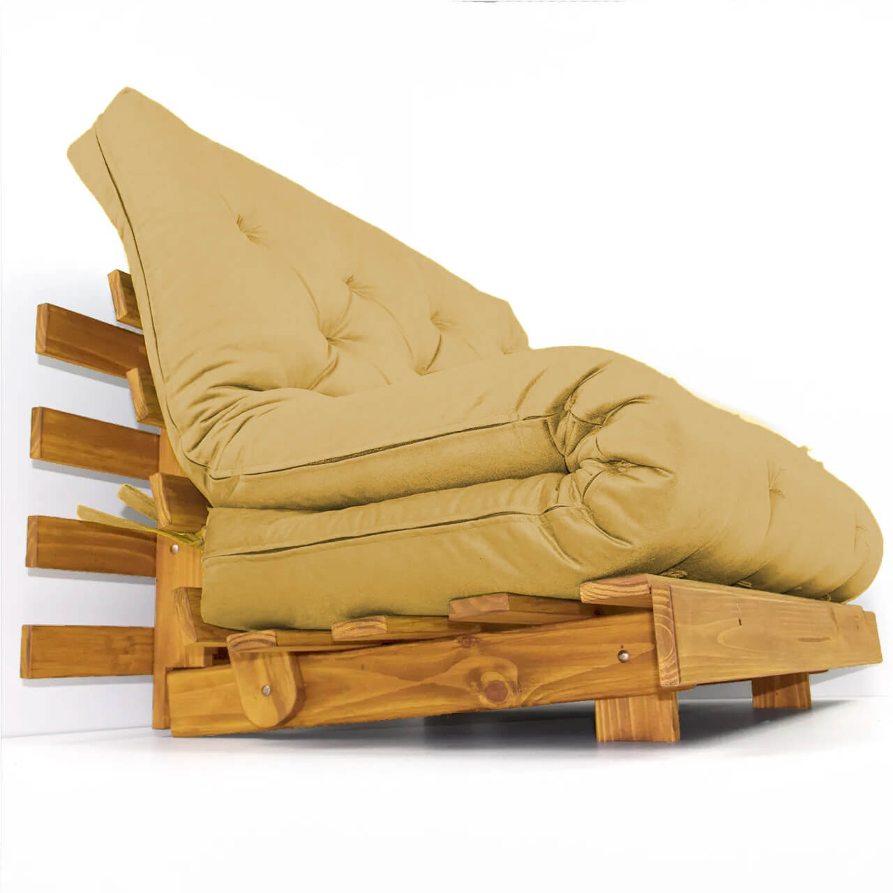 Sofá Cama Casal Futon Tokio Madeira Cor Mel Acquablock Amarelo