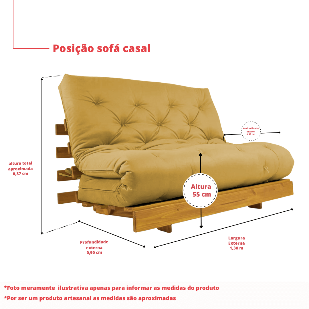Sofá Cama Casal Futon Tokio Madeira Cor Mel Acquablock Amarelo