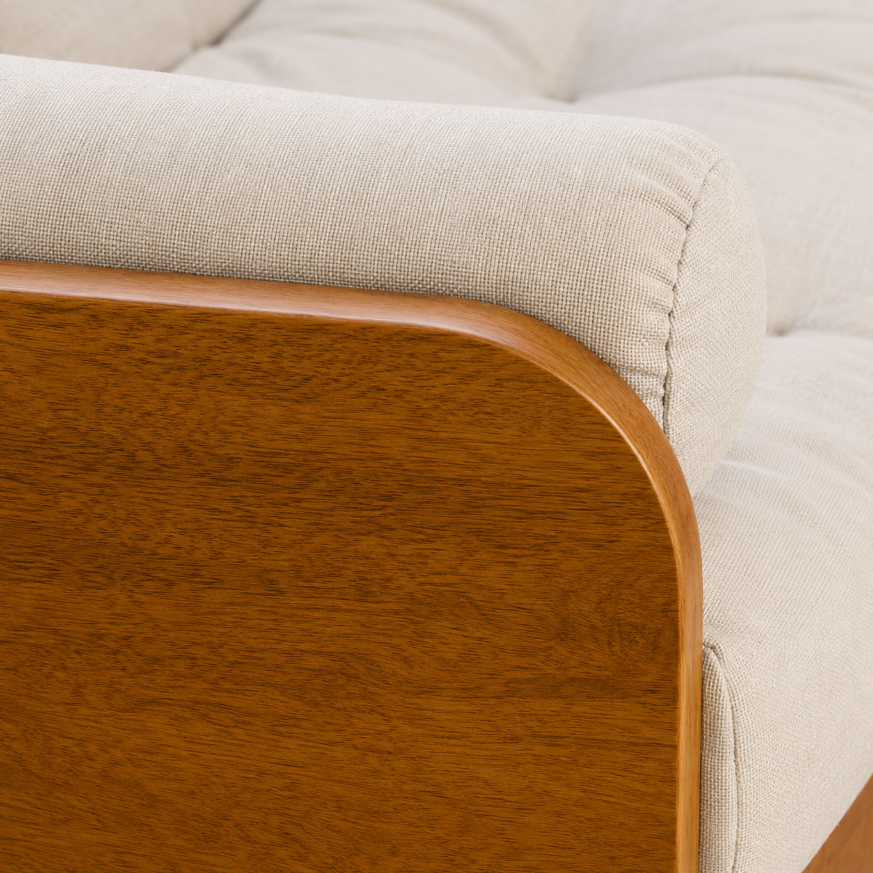 Sofá Cama Casal Futon Paris II Acquablock em Madeira Maciça Mel  - Cor Cinza Linho