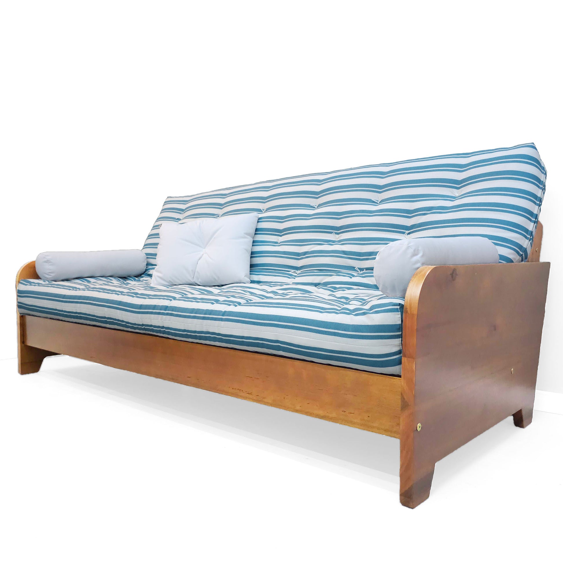 Sofá Cama New Paris II Acquablock em Madeira Maciça Natural - Listrado Azul
