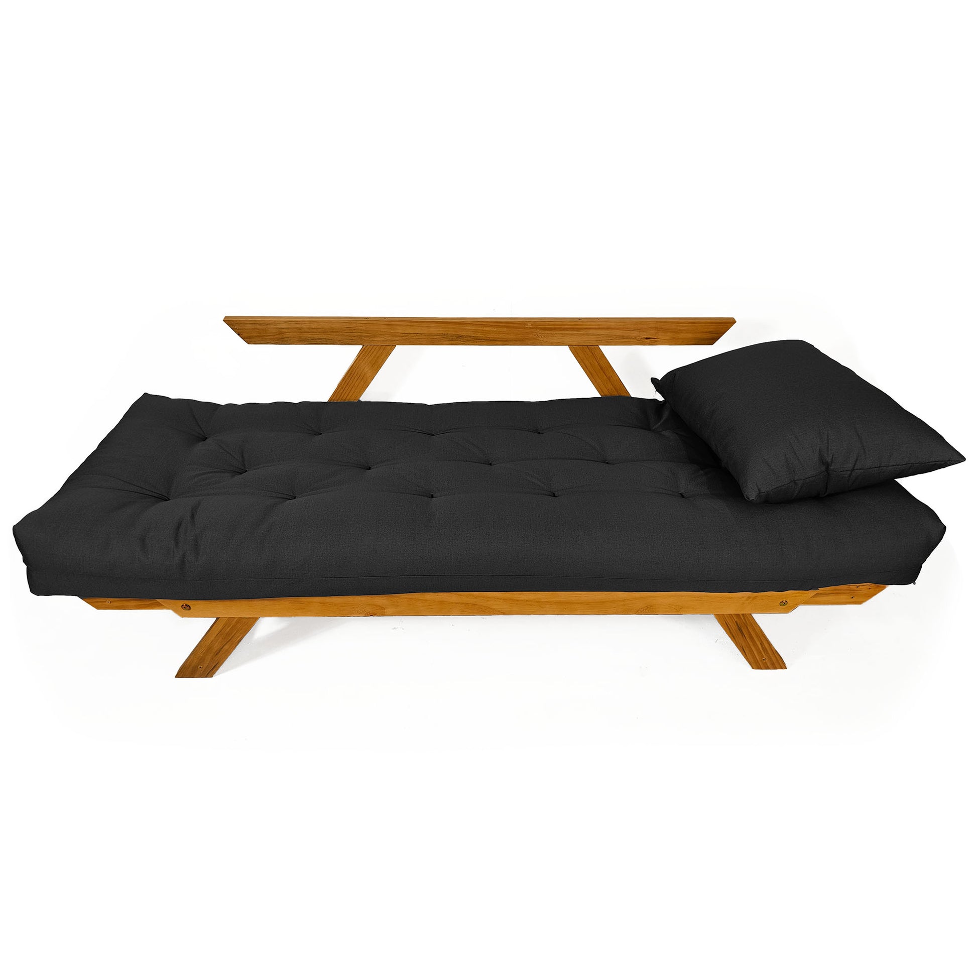 Sofá Japão Futon Acquablock Madeira Cor Mel - Preto