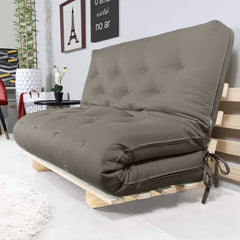 Sofa Cama Casal Futon Oriental Madeira Maciça Sarja Cinza