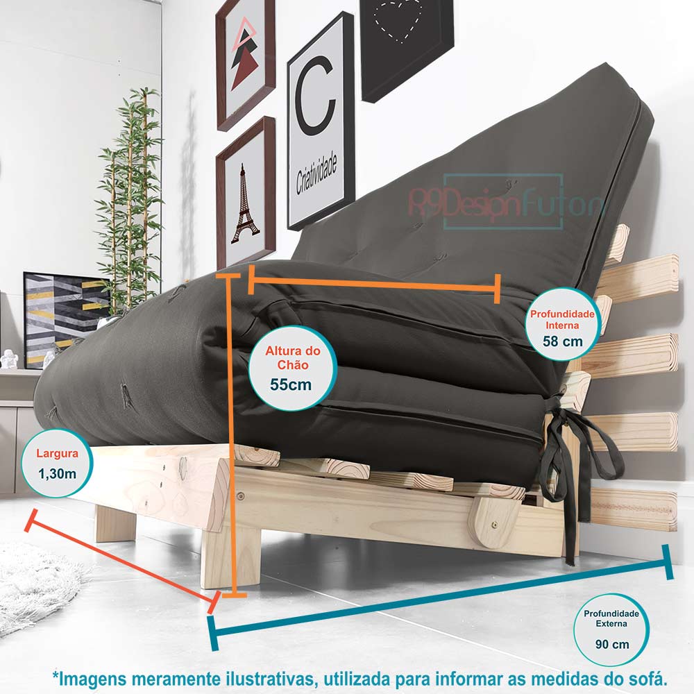Sofa Cama Futon Casal Tokio Madeira Maciça Acquablock Chumbo