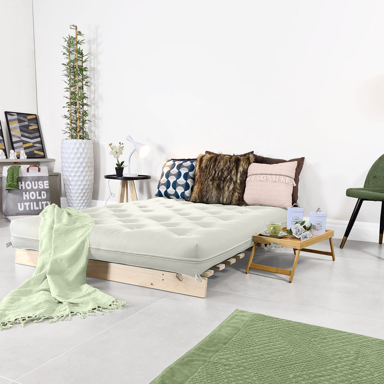 Sofá Cama Casal Futon Tokio Madeira Maciça Acquablock Branco Off