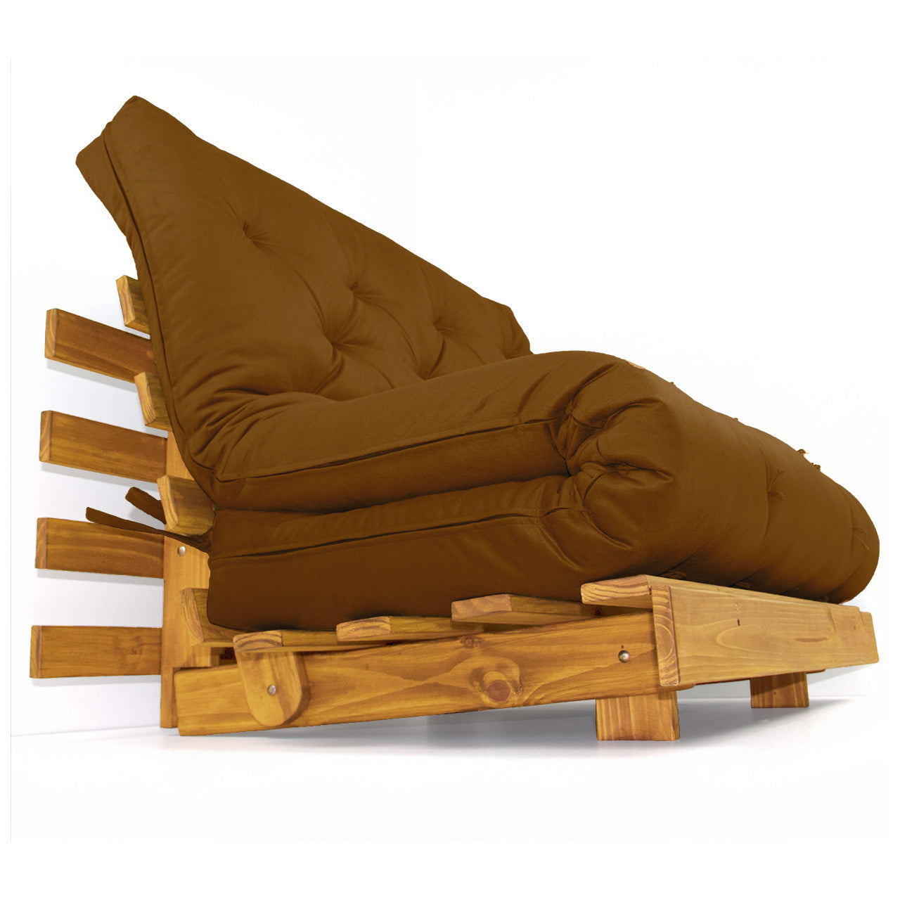 Sofá Cama Casal Futon Tokio D33 Madeira Maciça Cor Mel - Caramelo