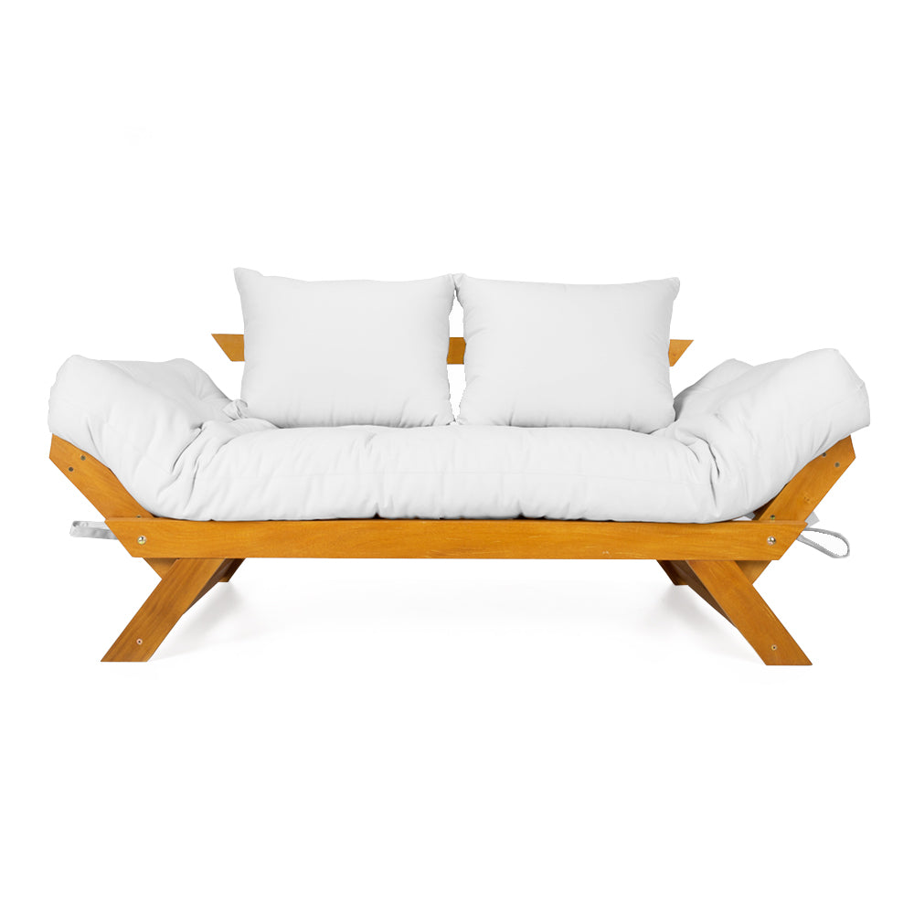 Sofá Cama Reclinável Futon D33 Japão - Madeira Cor Mel Tecido Acquablock Branco Off
