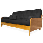 Sofá De Madeira Nobre Cor Mel Futon Paris - Tecido Sarja 100% Algodão Preto