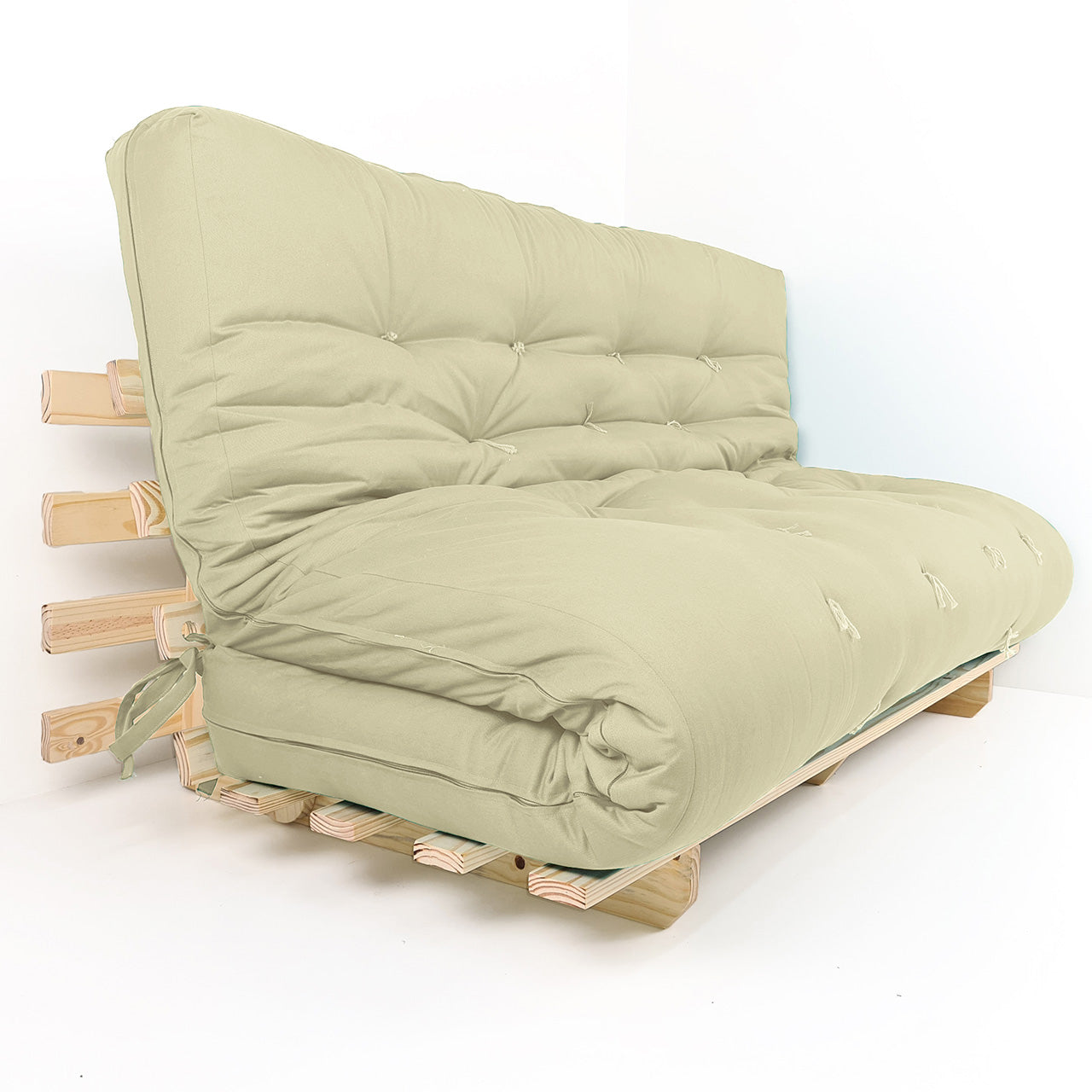 Sofa Cama Futon Oriental King Madeira Pinus Sarja Bege