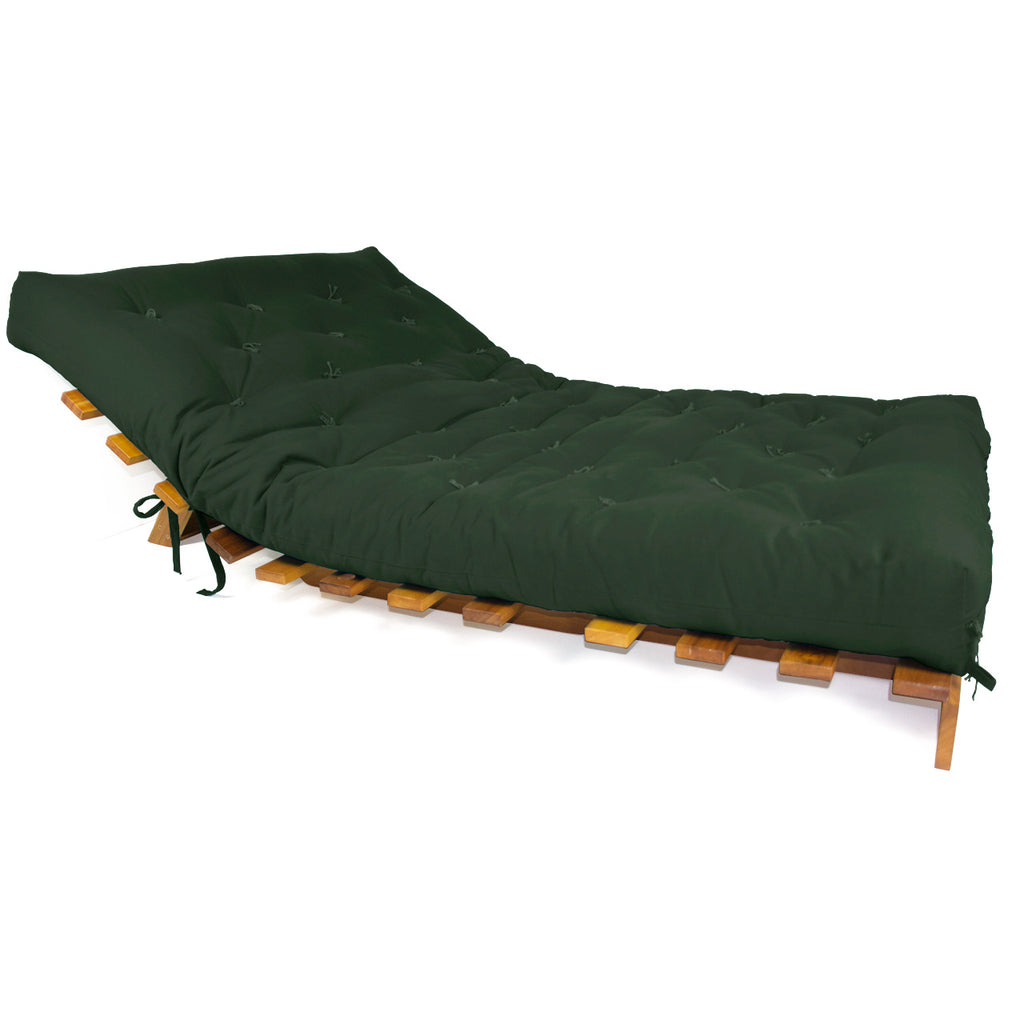 Sofá Cama Casal Futon Tokio Madeira Nobre Sarja Verde Militar