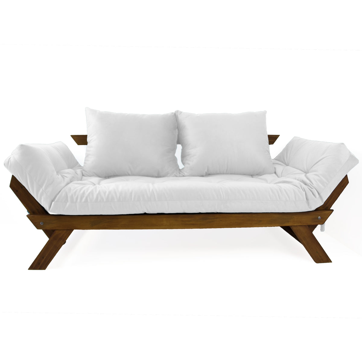 Sofá Cama Reclinável Futon Japão - Madeira Imbuia Tecido Acquablock Cor Branco Off